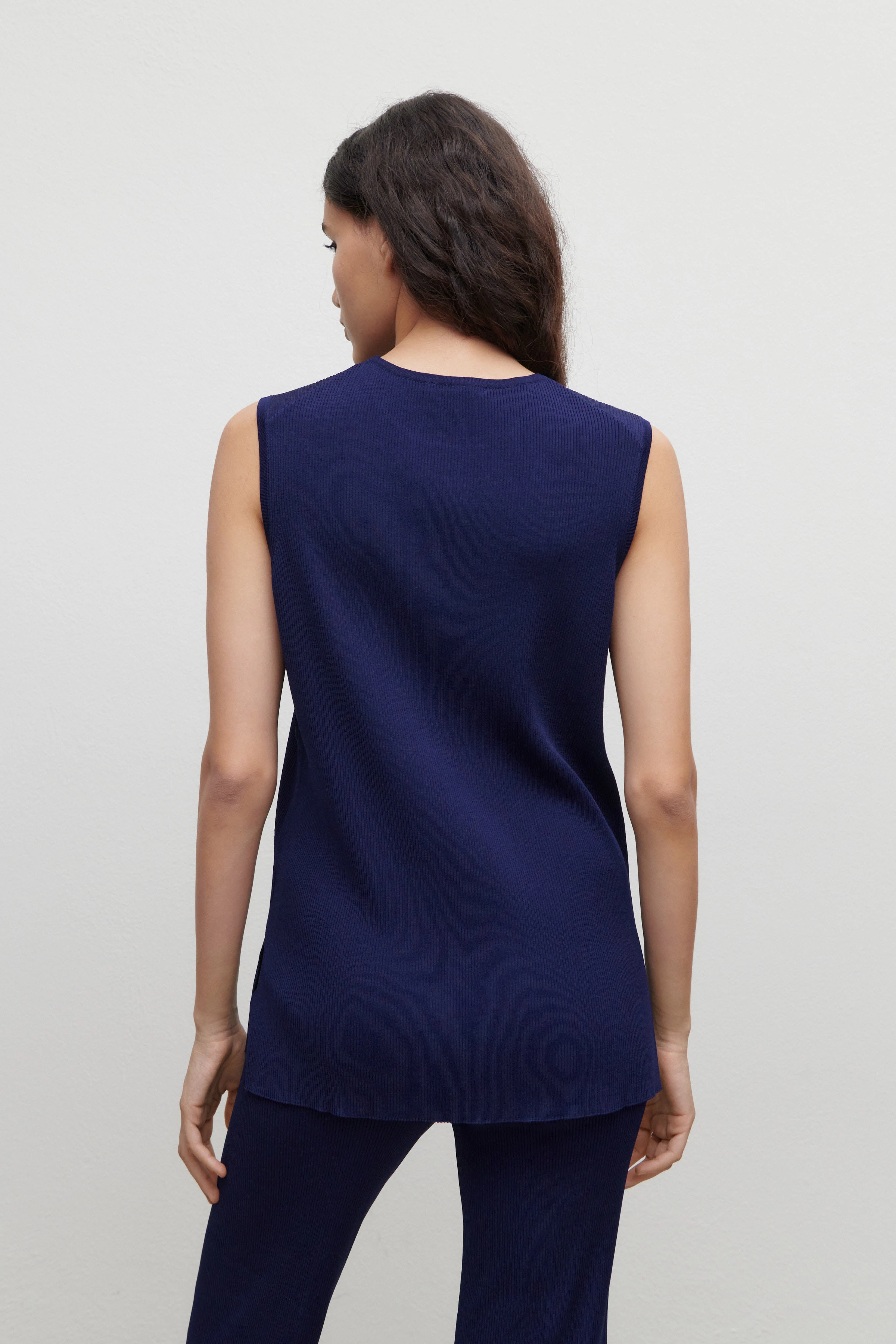 SHAYLENE - Stricktop in gerippter Viskose - Damen - blau - Rückansicht