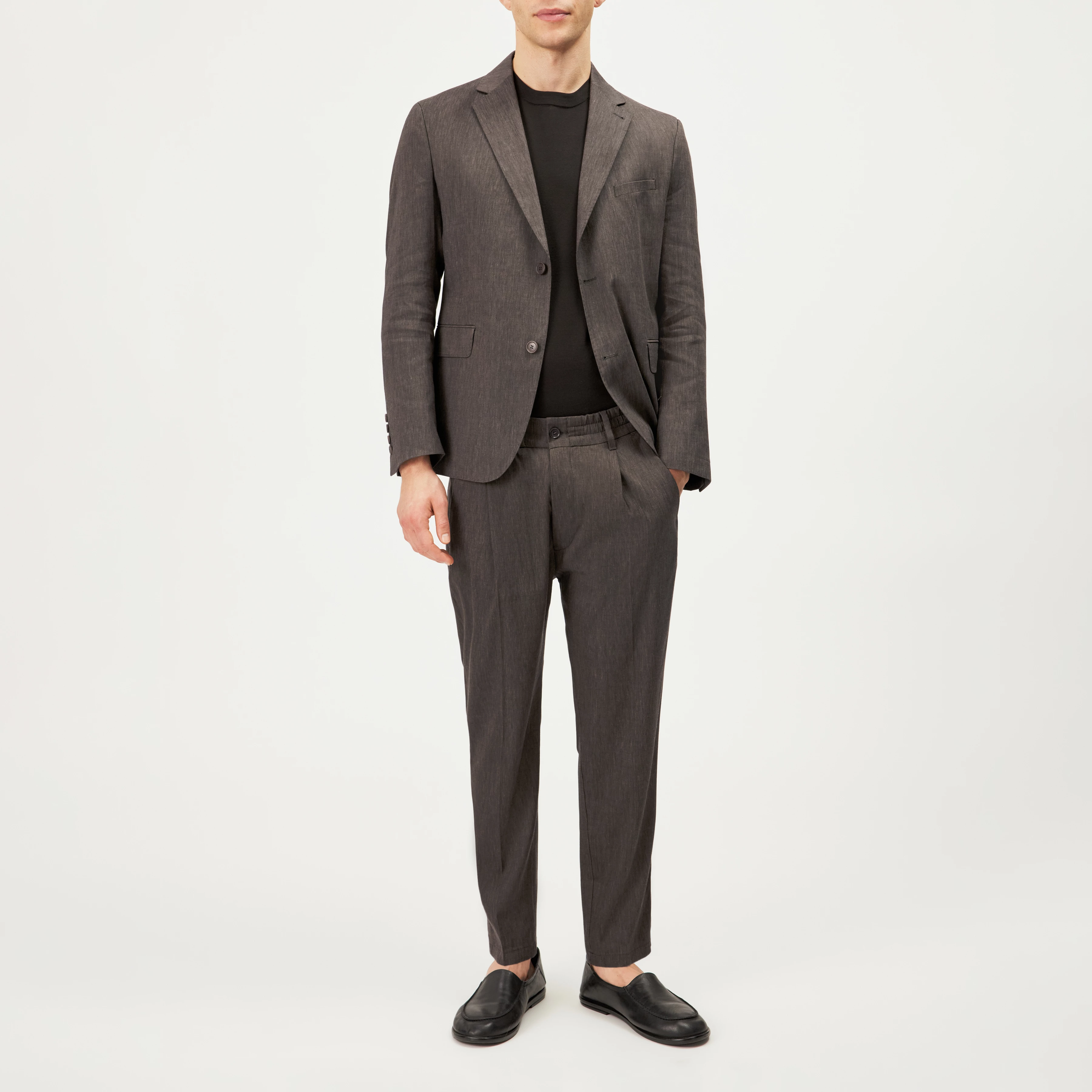 YAMES - Enkeltradet blazer i hørblanding - men - brun - Ganzkörper-Frontansicht