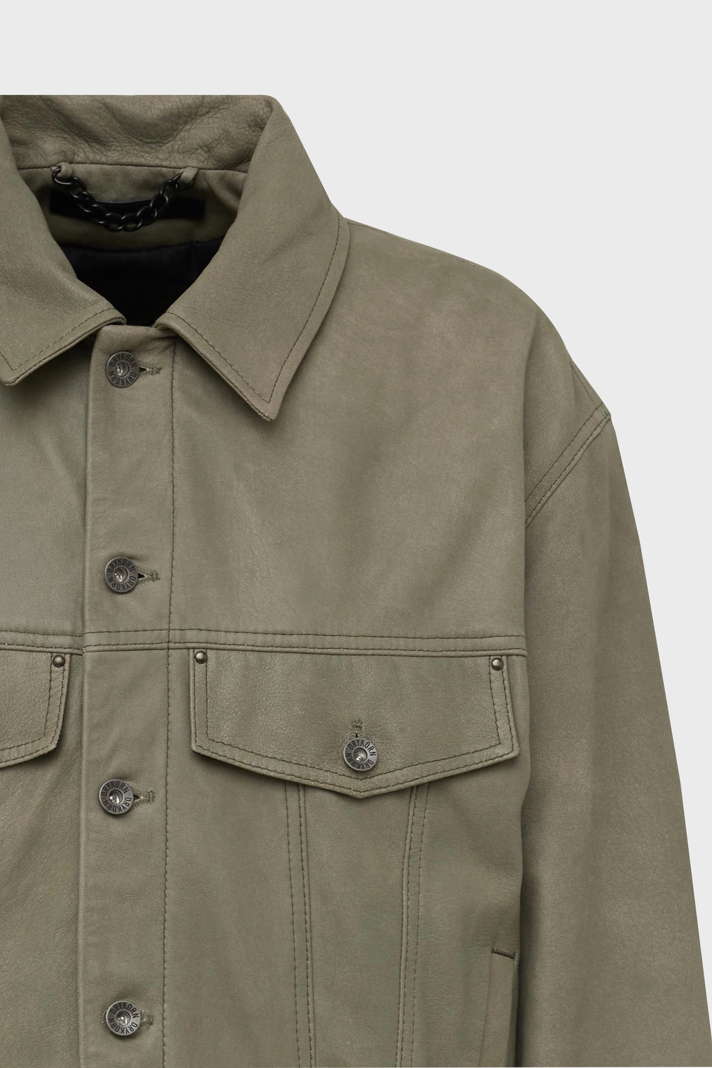 MAJID - Trucker Lederjacke - Herren - grün - Freisteller Detailansicht