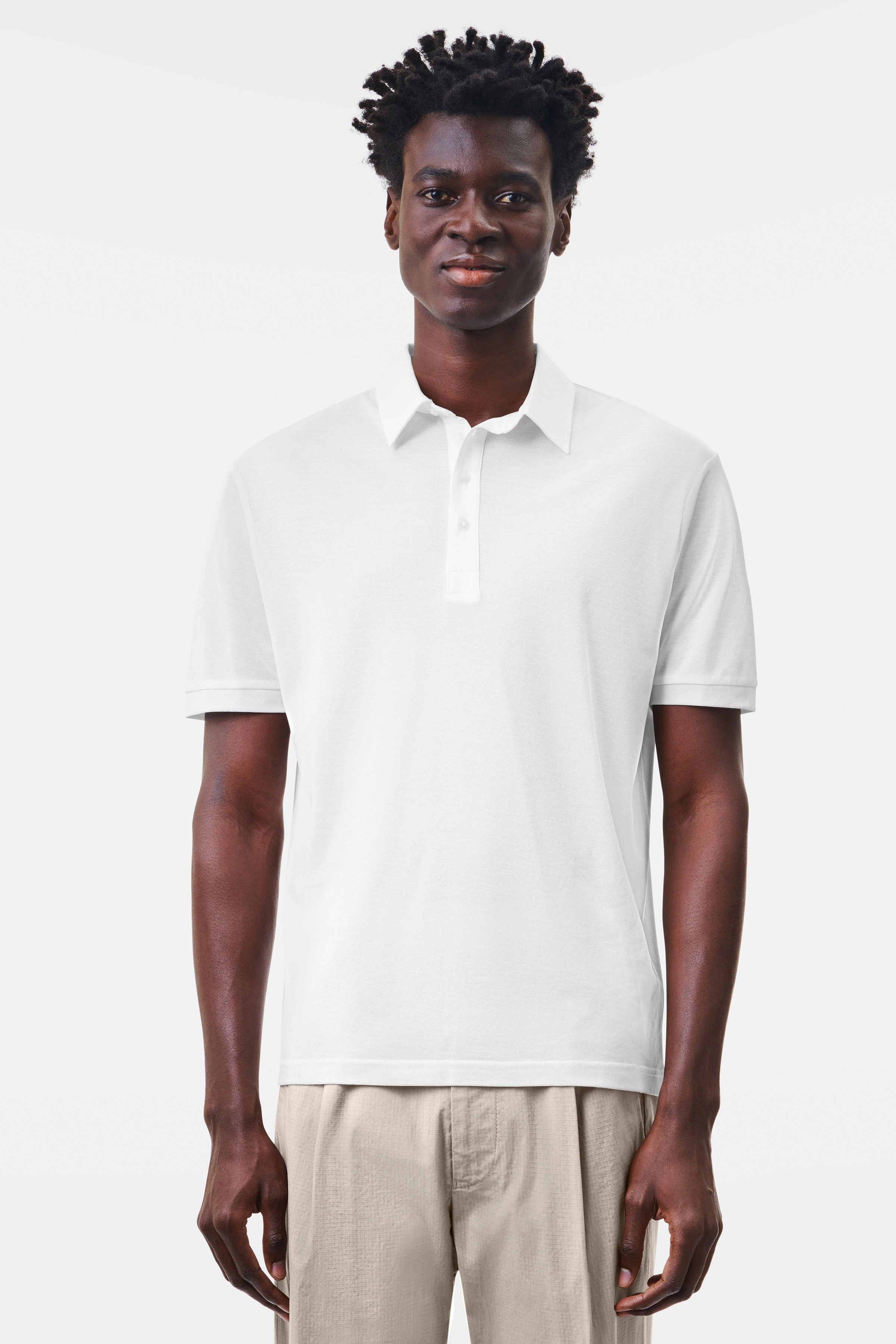 GARRY - 4-knoops polo met omgeslagen kraag in piqué - heren - off white - Frontansicht