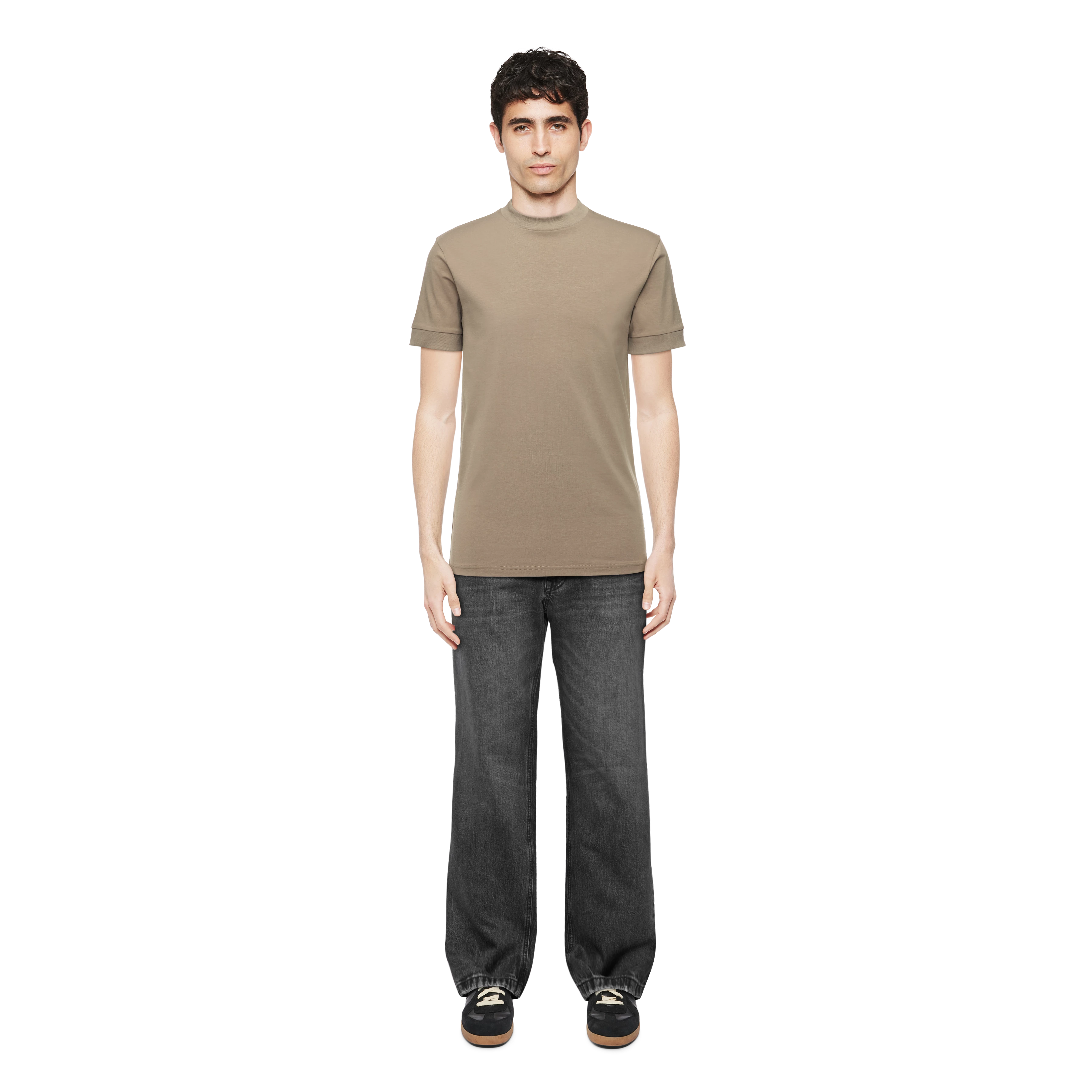 ANTON - Fitted T-Shirt in Baumwolle - Herren - braun - Ganzkörper-Frontansicht