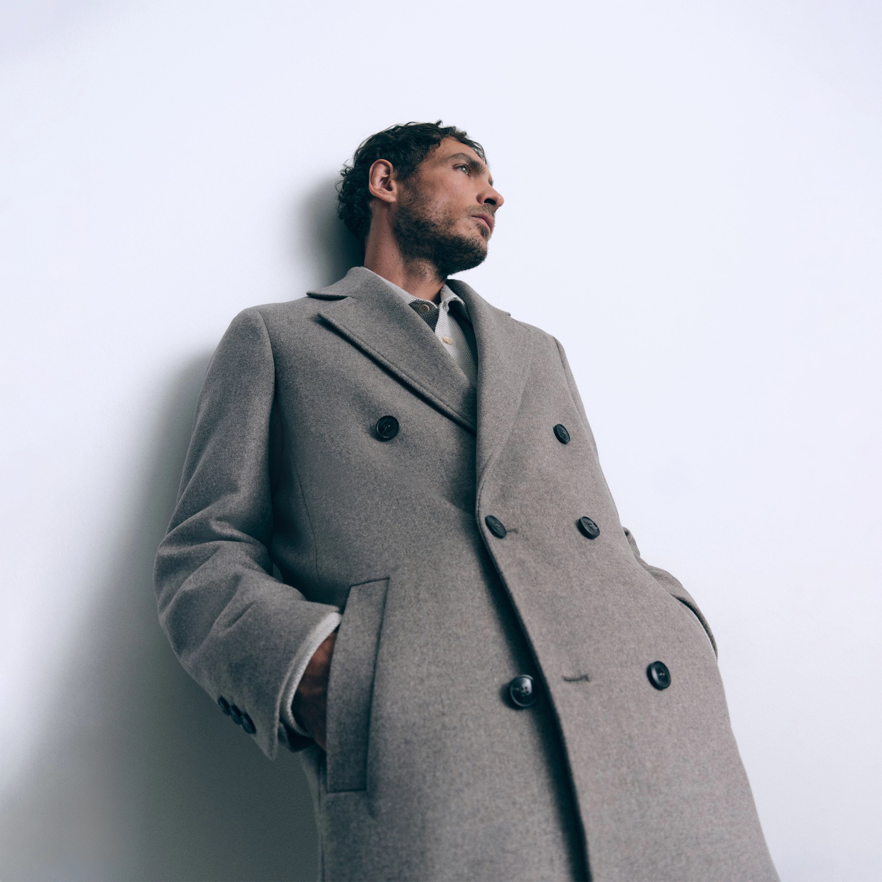 NEKOLA - Double-breasted coat in flannel - men - beige