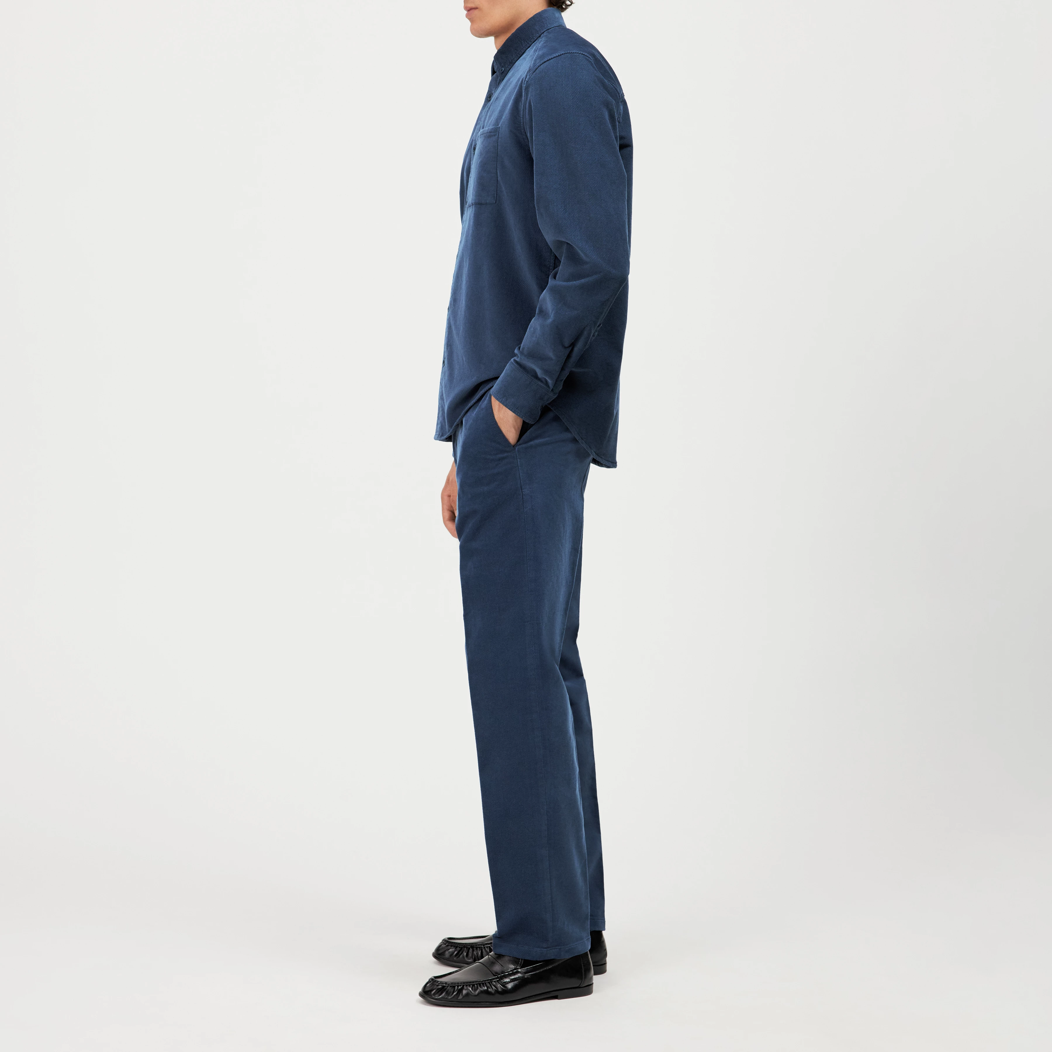 LIET_3 - Button-Down Hemd in Samt-Optik - Herren - blau - Seitenansicht