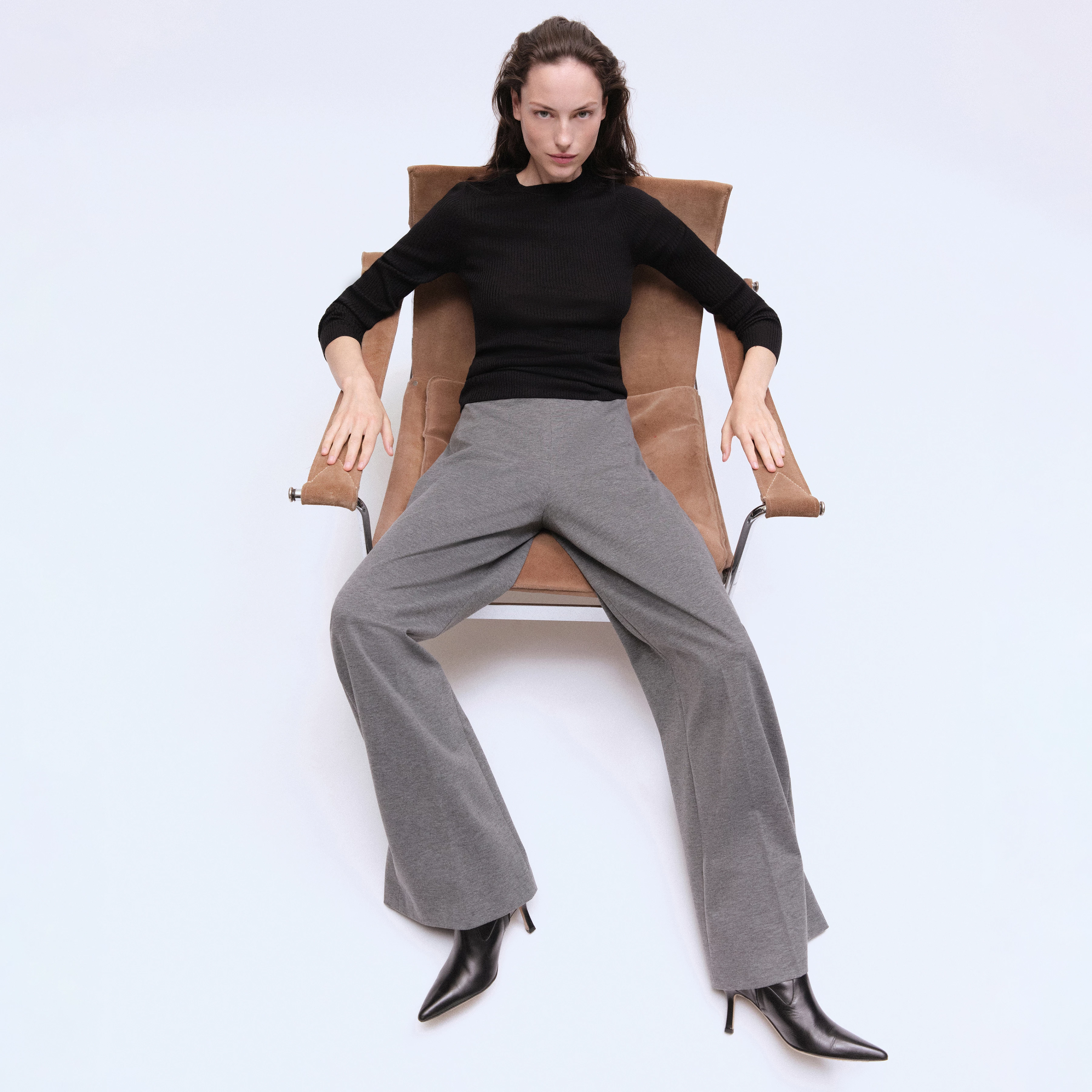 BEFORE - Marlenehose in Jersey mit Dessin - Damen - grau