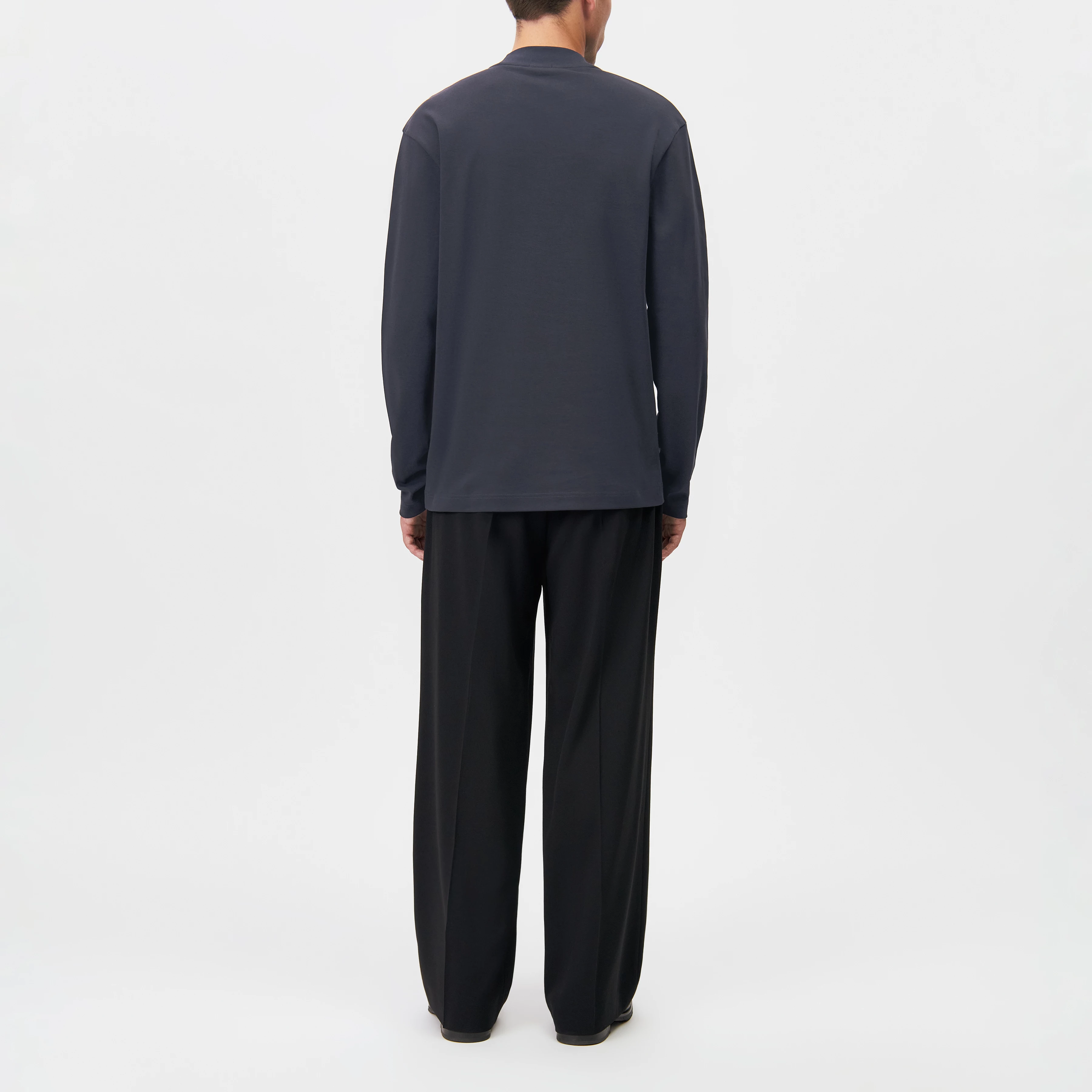 MORITZO - Long-sleeved top with stand-up collar in stretch cotton - men - grey - Rückansicht