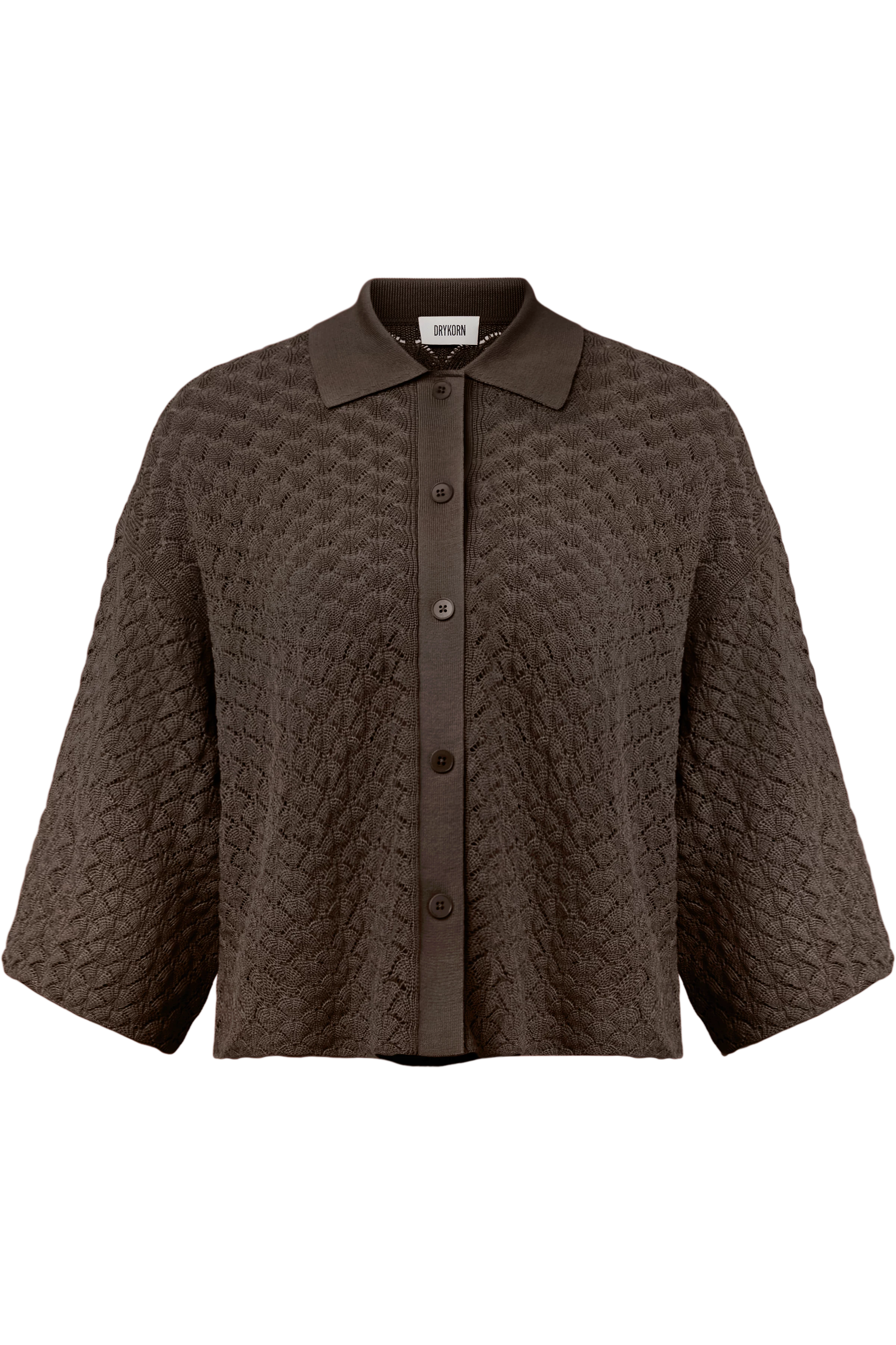 LOYSIA - Cropped overshirt in textured fine knit look - women - brown - Freisteller Frontansicht