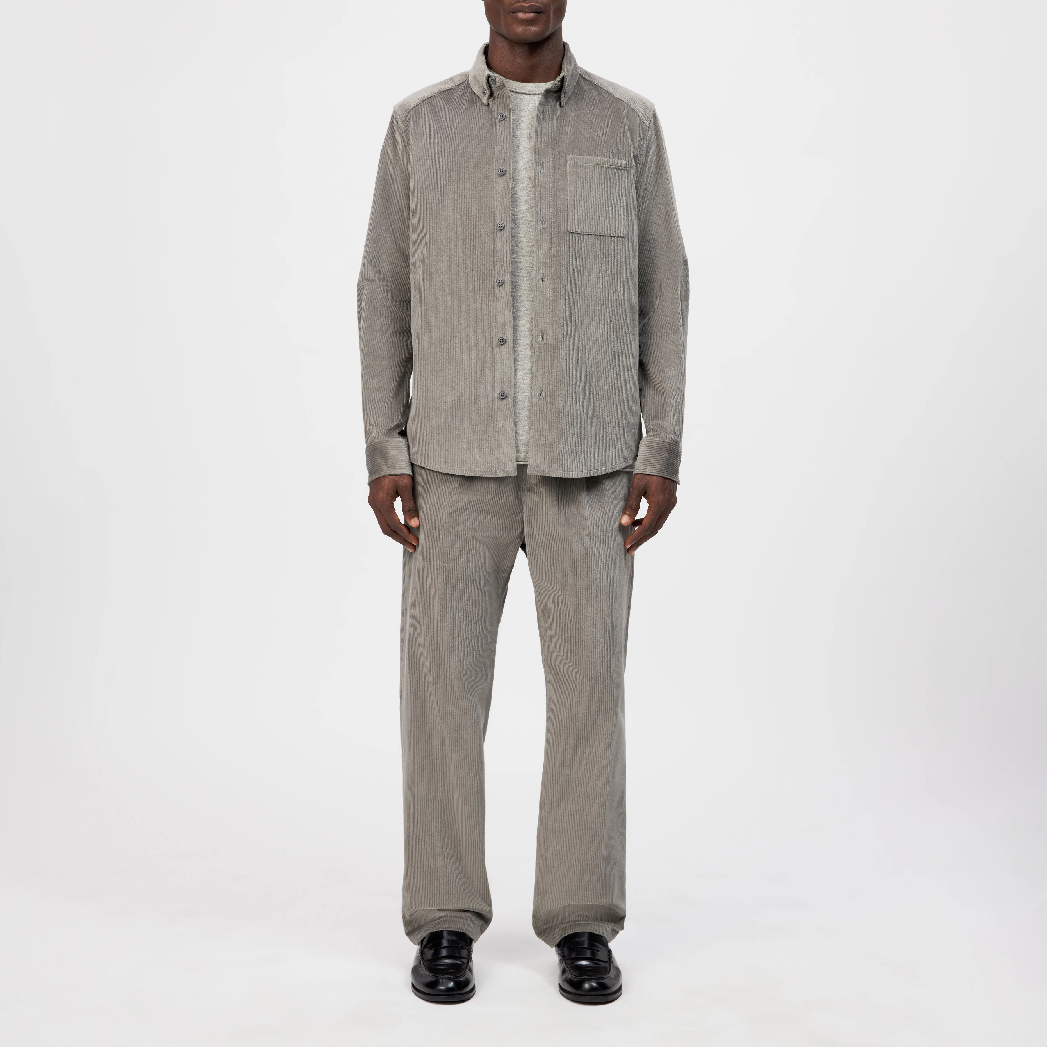 LIET_3 - Button-down shirt in cotton corduroy - men - grey - Ganzkörper-Frontansicht
