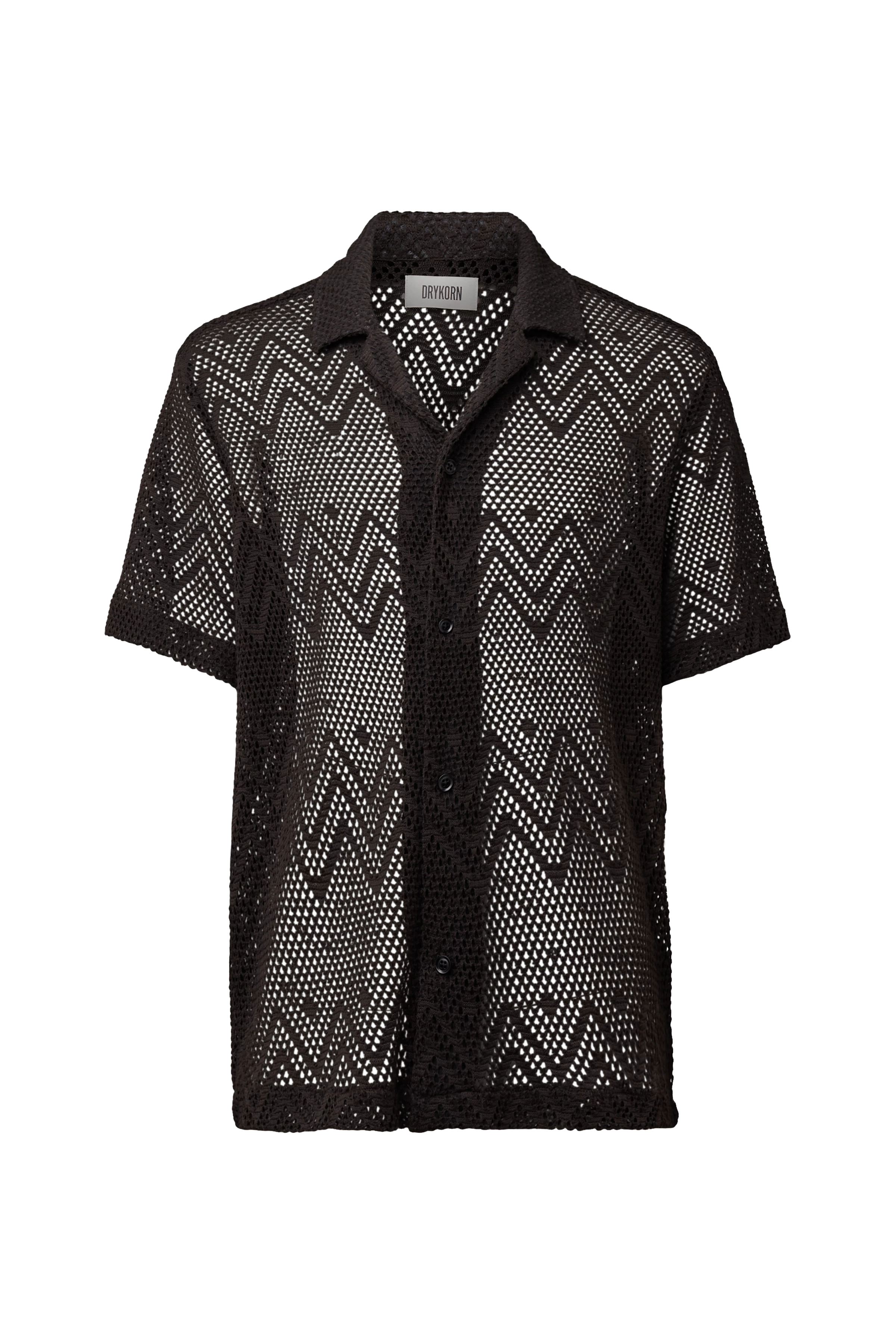 BIJAN_2 - Casual short-sleeve shirt with eyelet pattern - men - brown - Freisteller Frontansicht