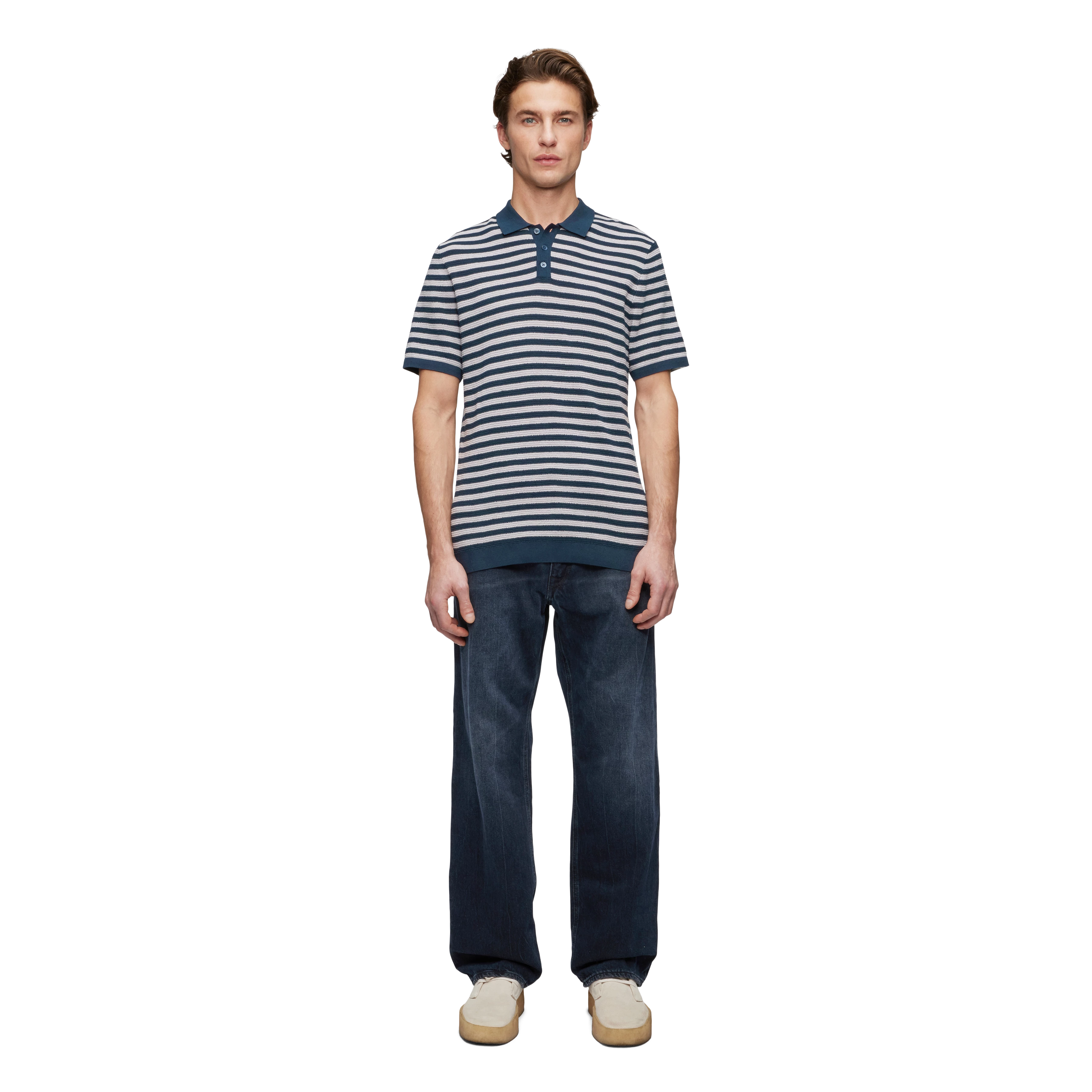 TRITON - Mercerised cotton polo shirt - men - blue - Ganzkörper-Frontansicht