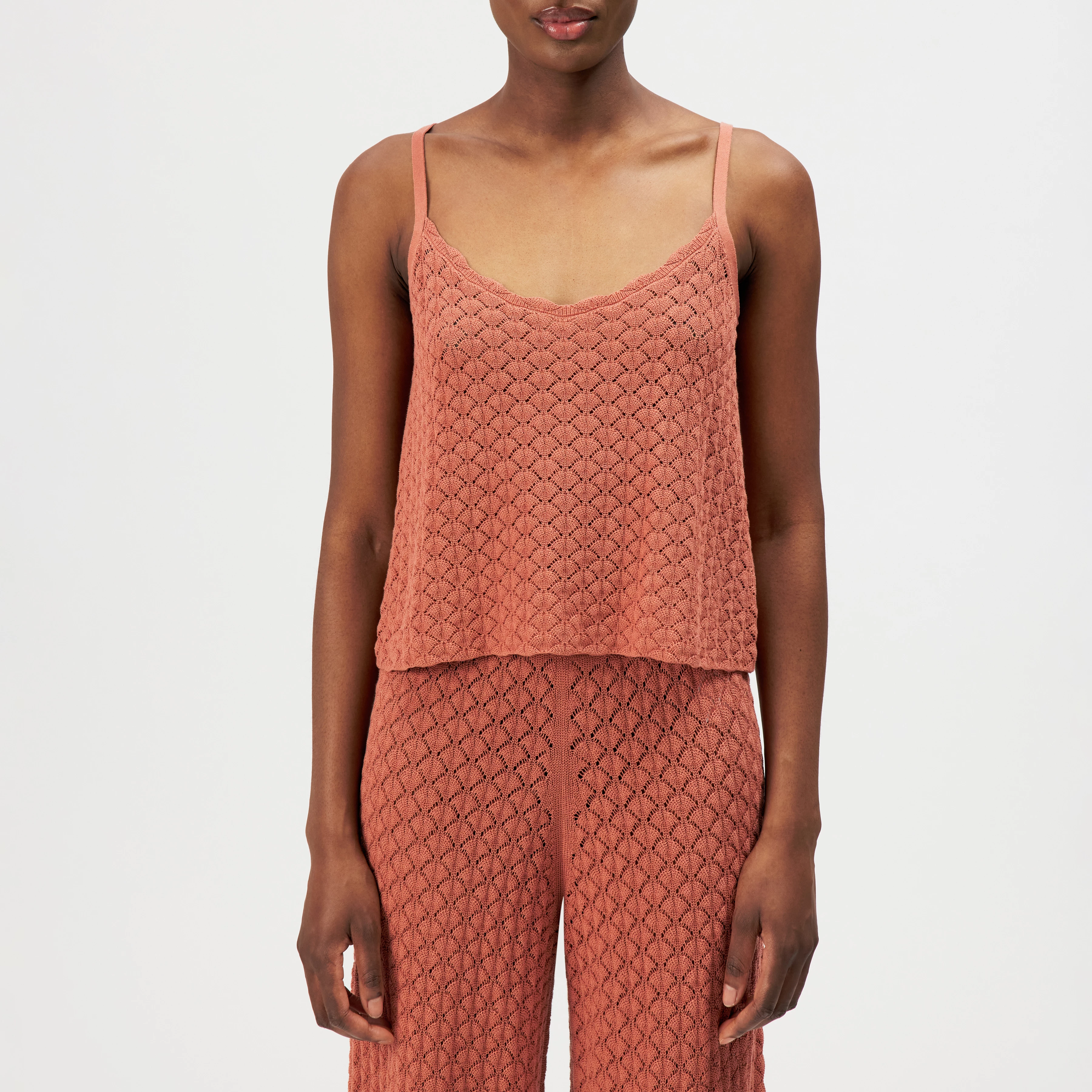 GALVINA - Knitted top in textured cotton - women - orange - Frontansicht