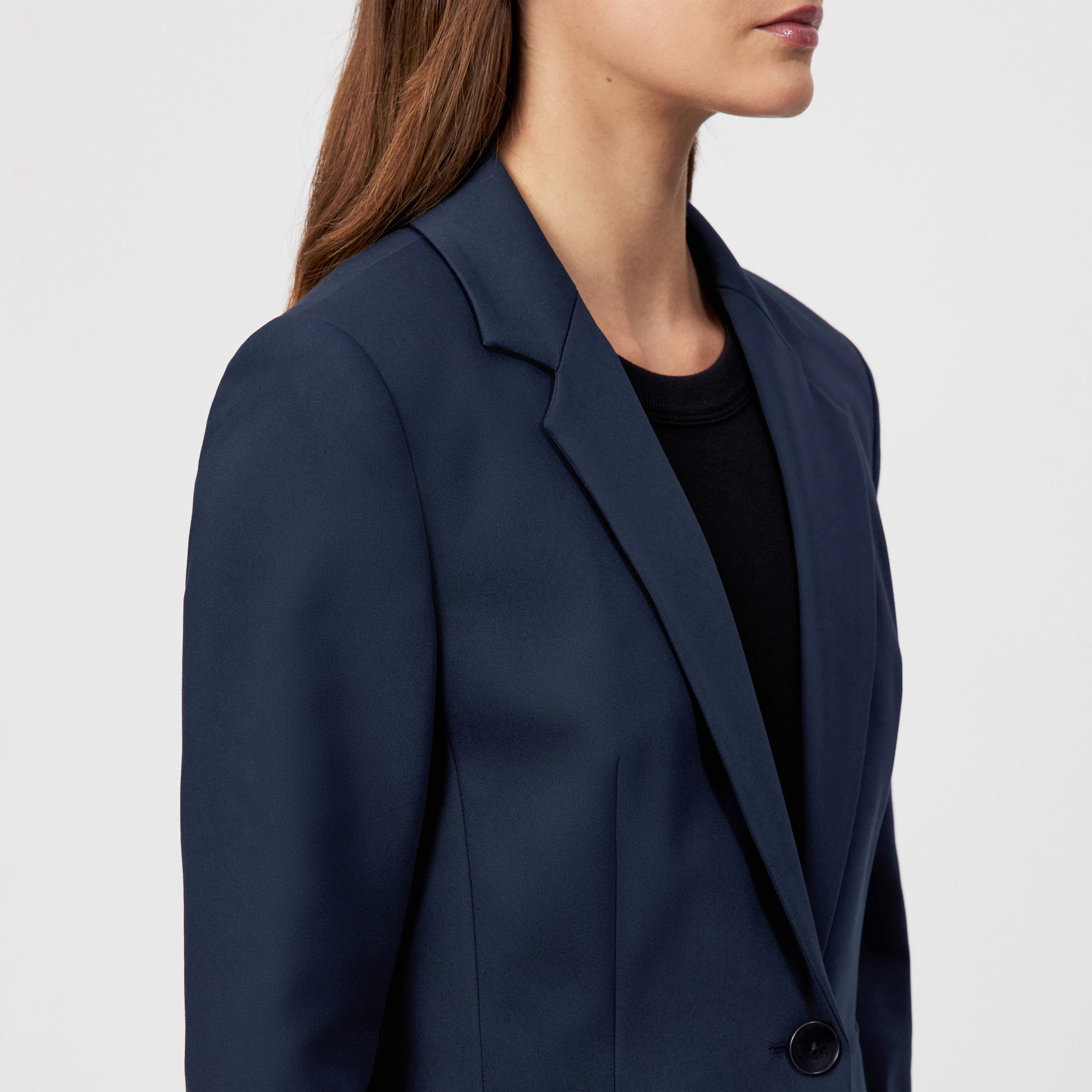 GOLDERS - Klassischer Einknopf Blazer in Technostretch-Satin - Damen - blau - Detailansicht am Model