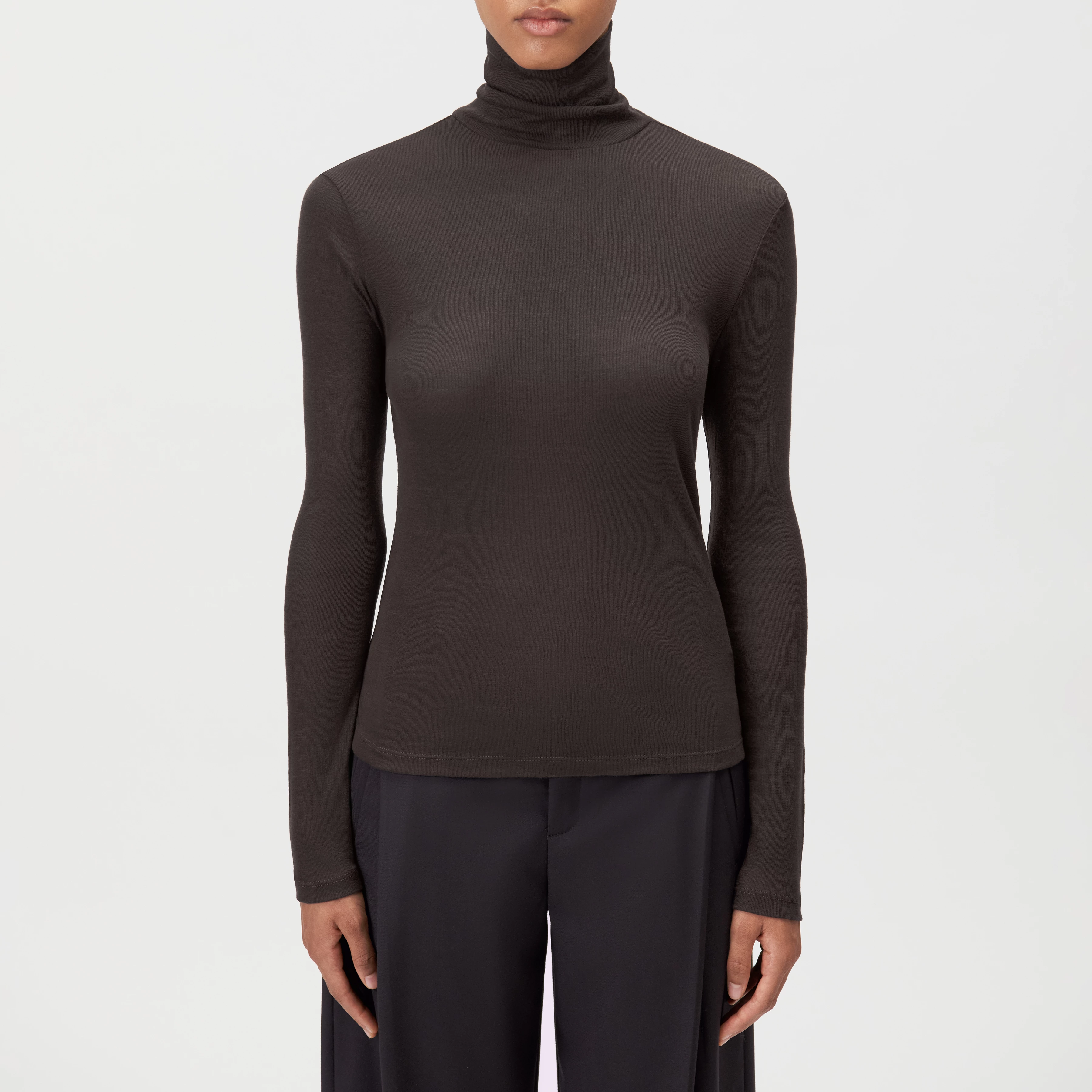 ZERAFNE - Slim long sleeve in lyocell-wool blend - women - brown - Frontansicht