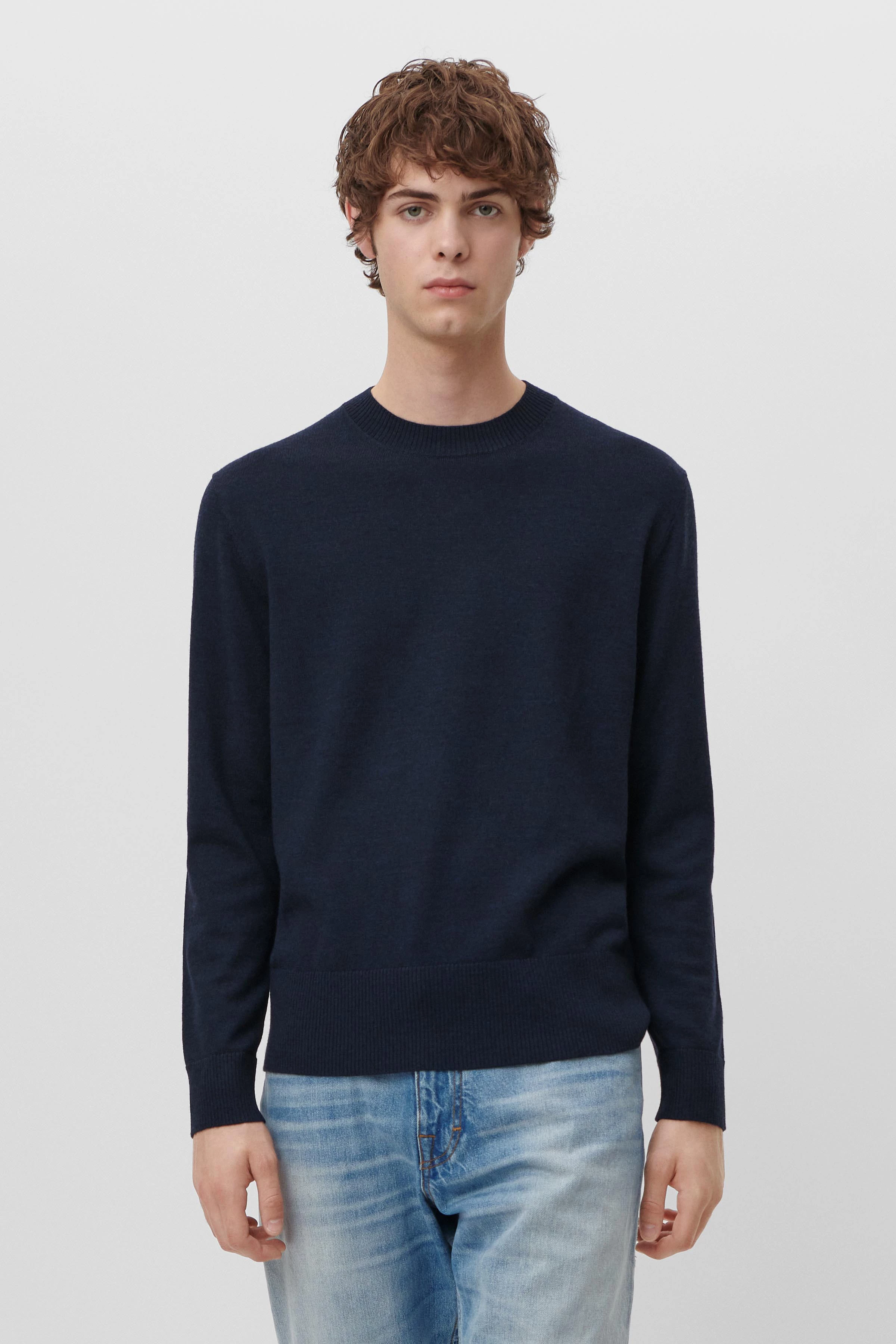 VINCENT - Rundhalspullover in Merinowolle - Herren - blau - Frontansicht