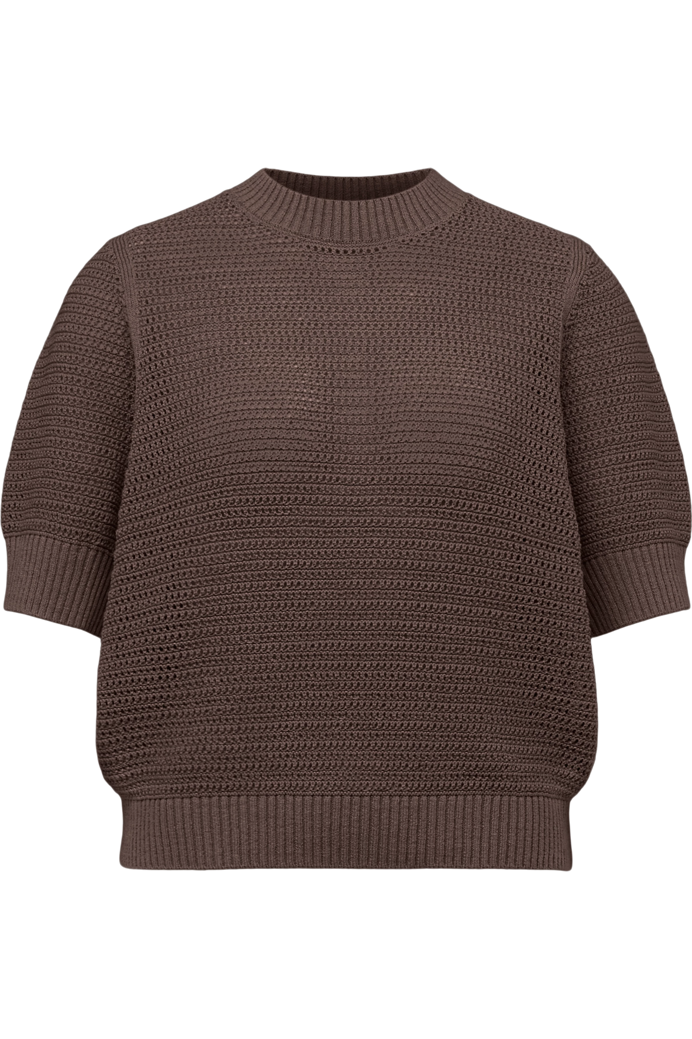 SANIDY - Chunky knit short sleeve in cotton blend - women - brown - Freisteller Frontansicht