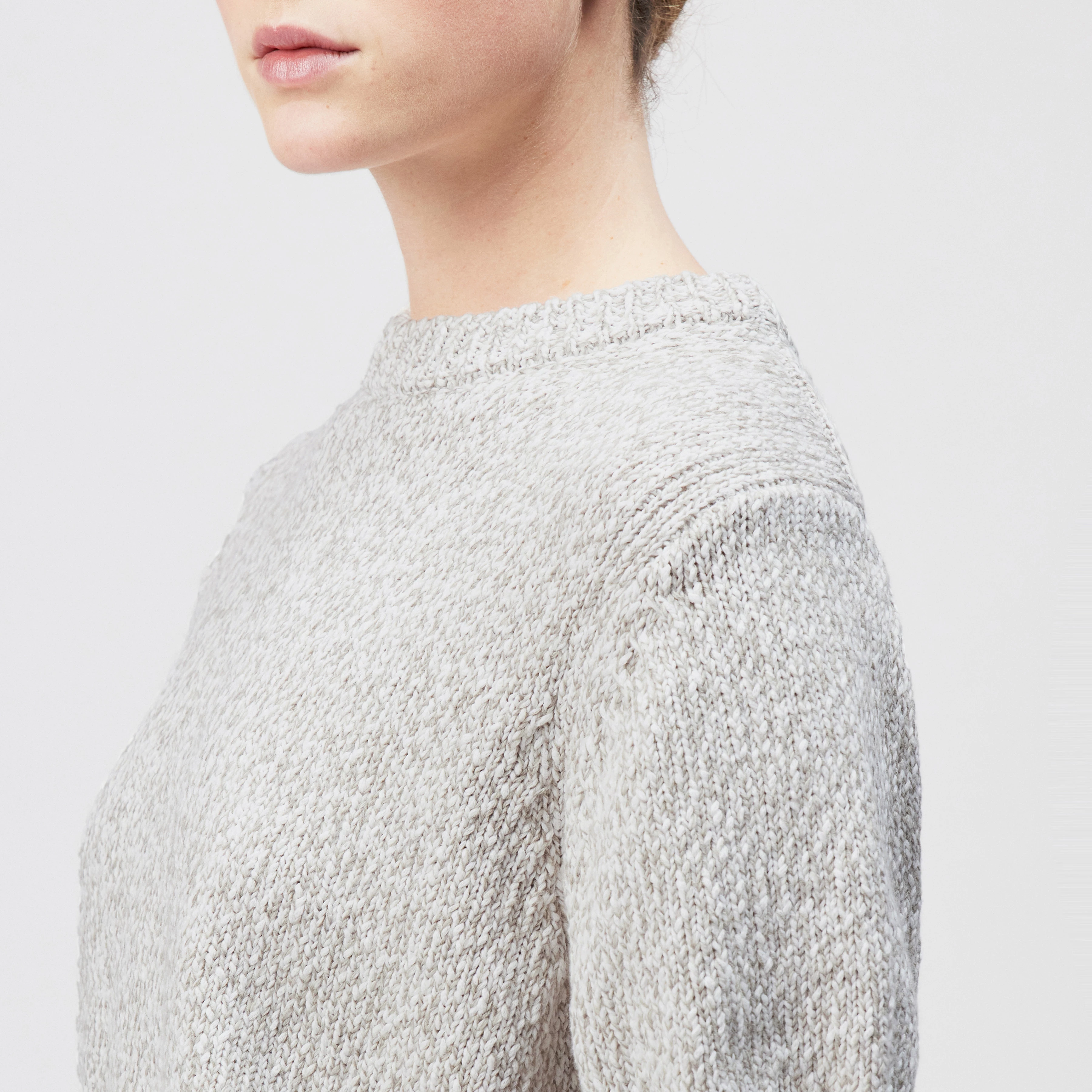 SANIDY - Knit T-shirt in soft mouliné yarn - women - beige - Detailansicht am Model