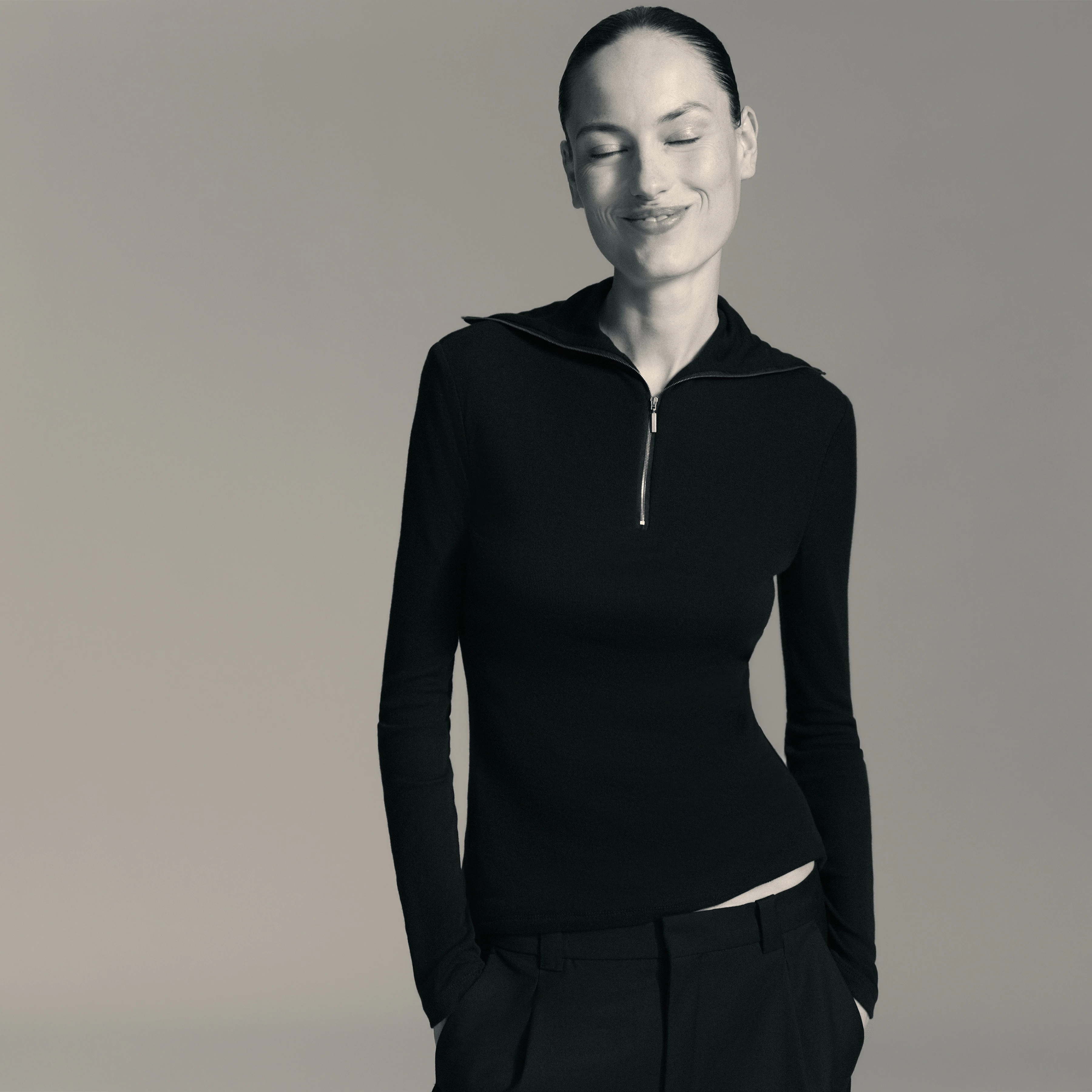 PAVIMA - Long-sleeved top in lyocell-wool blend - women - Natural Aluminium