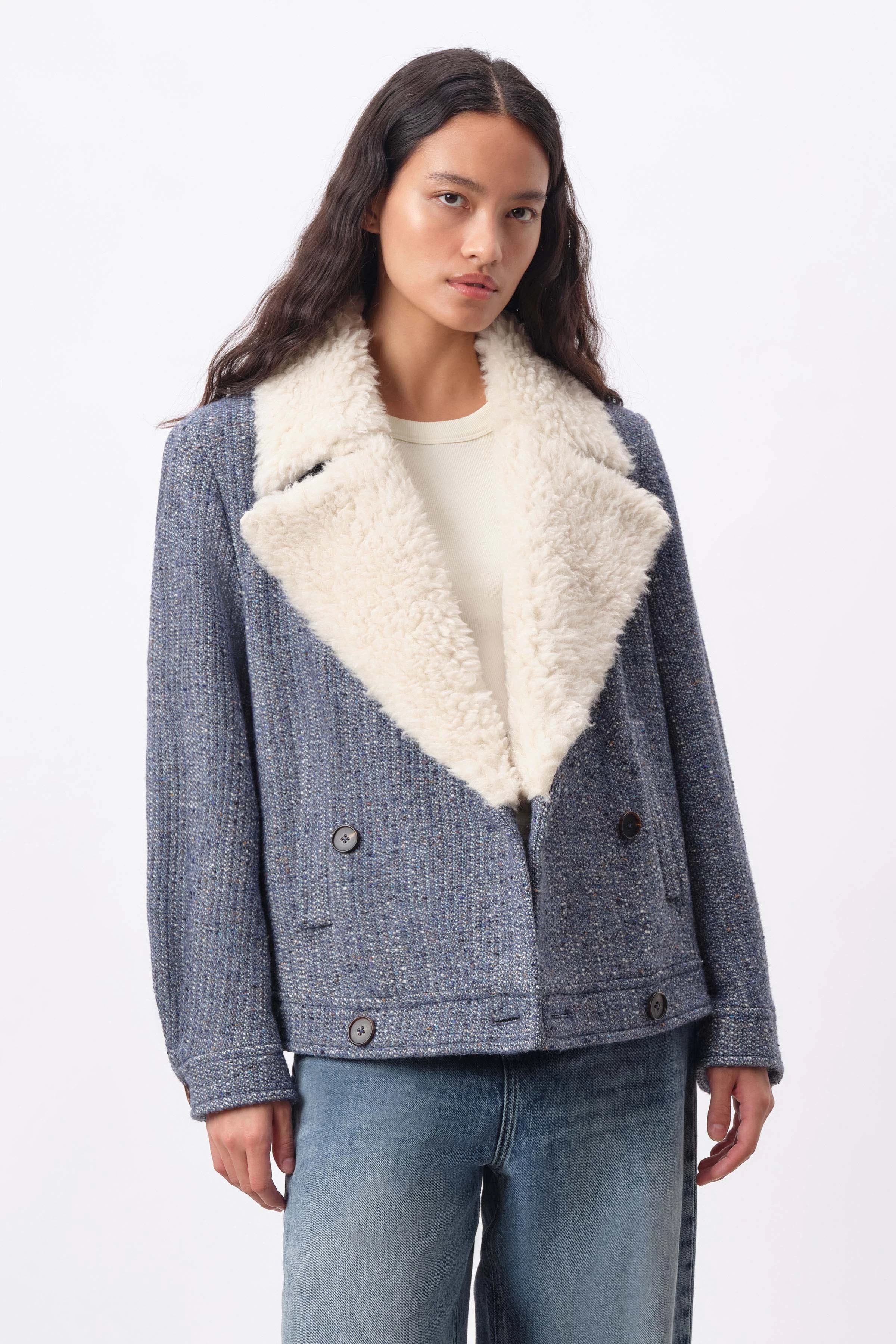 HASTING - Oversized Blouson in Woll-Mix in Denim-Optik - Damen - blau - Frontansicht