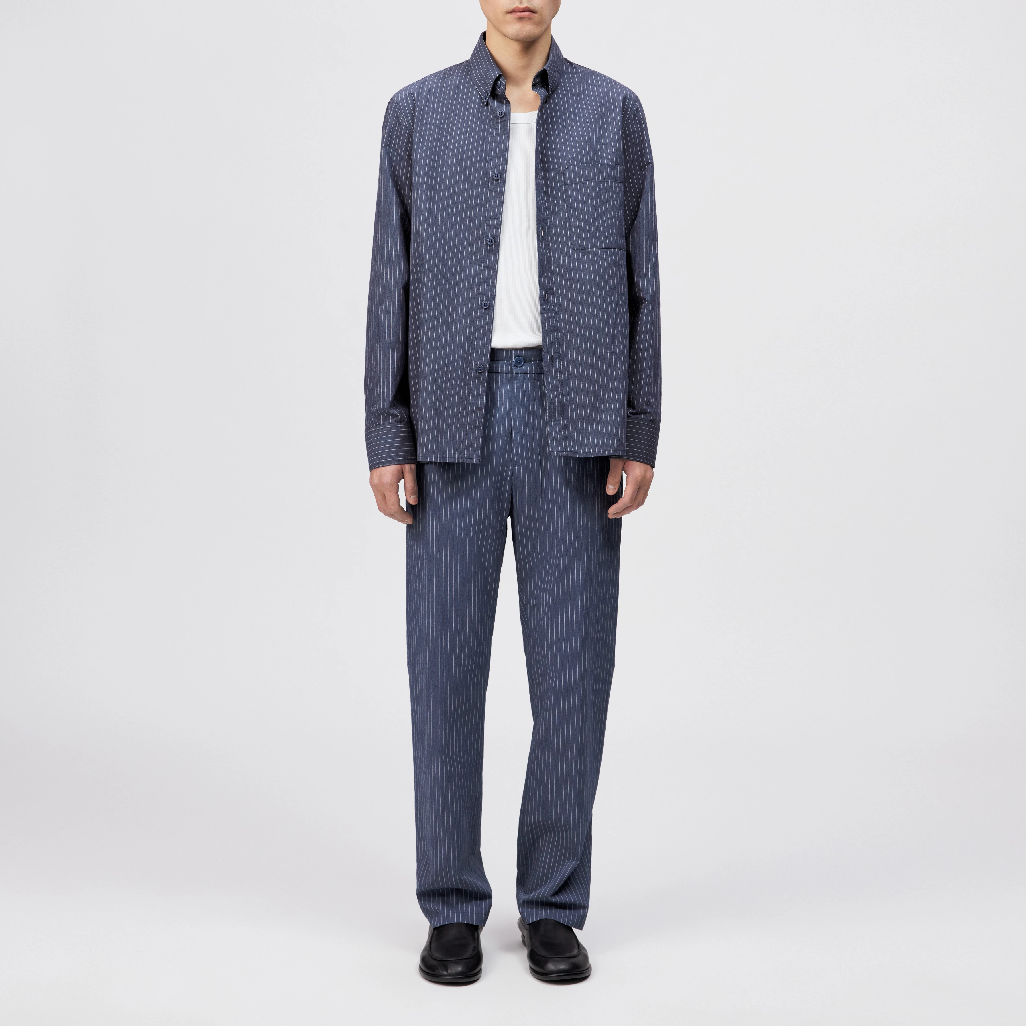 SORIC - Regular Fit Hemd in Streifen-Design in Baumwoll-Mix - Herren - blau - Ganzkörper-Frontansicht