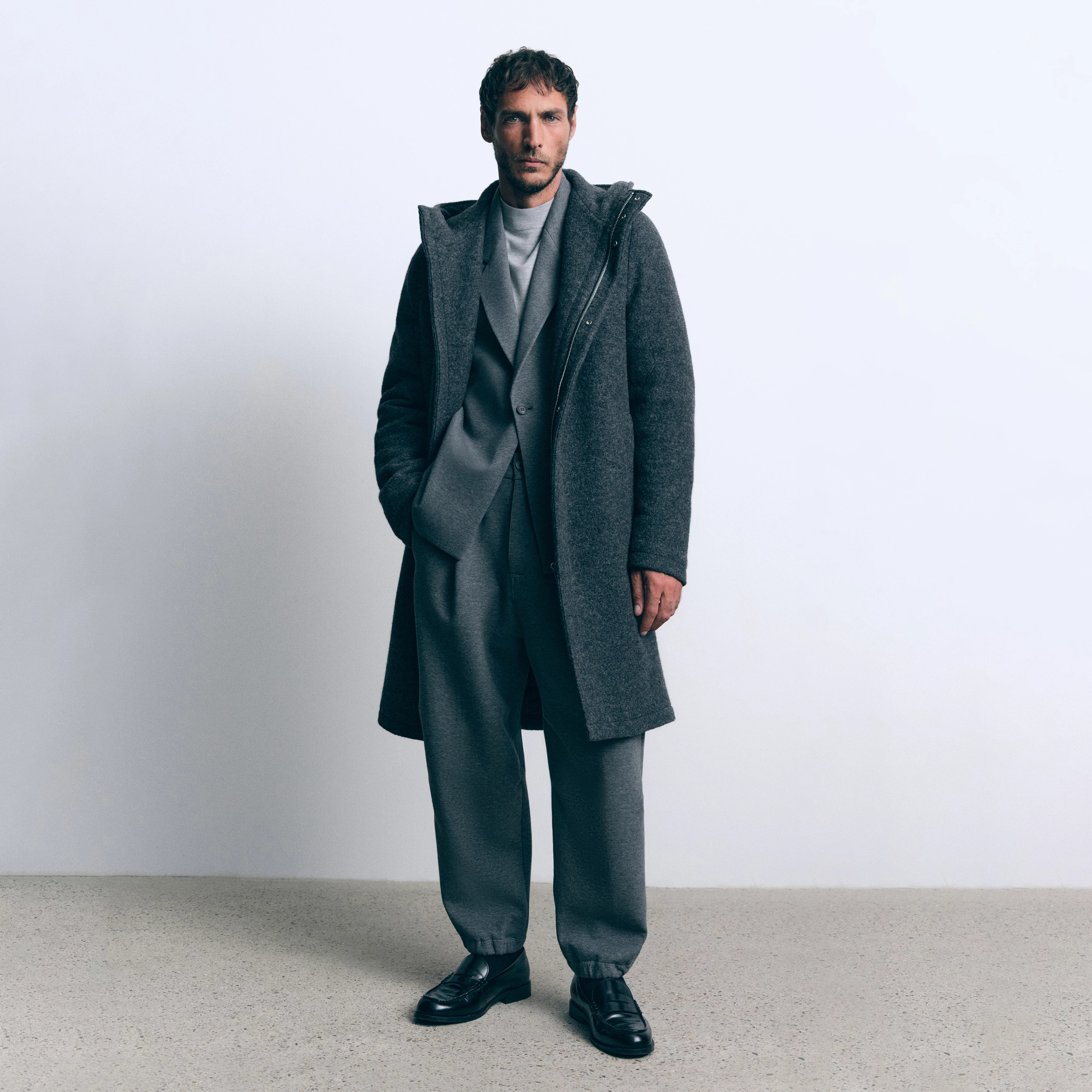 NAUKANO - Mantel mit Kapuze in Wolle - Herren - grau