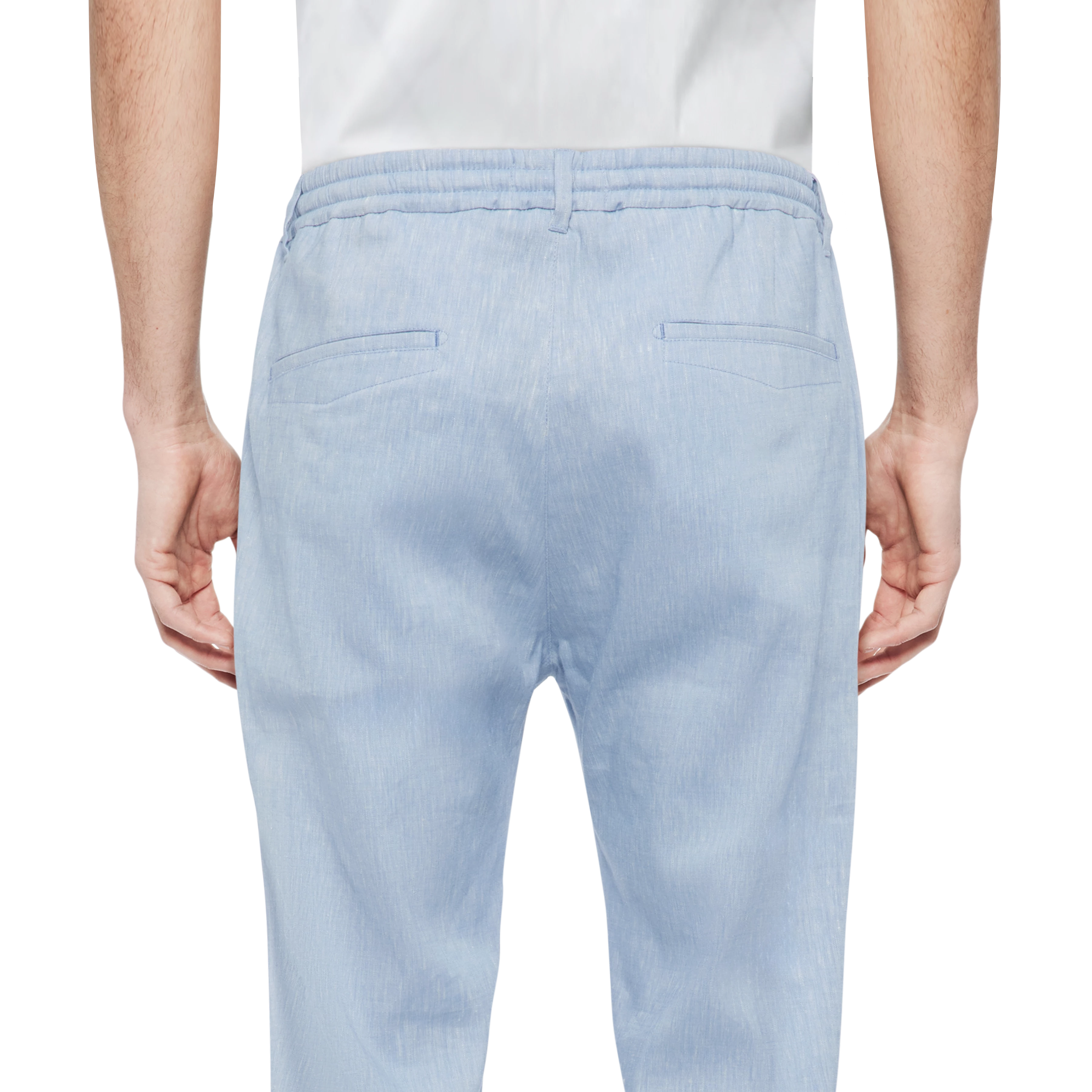 DEGER - Joggingbroek met koord in linnenmix - heren - blauw - Detailansicht am Model