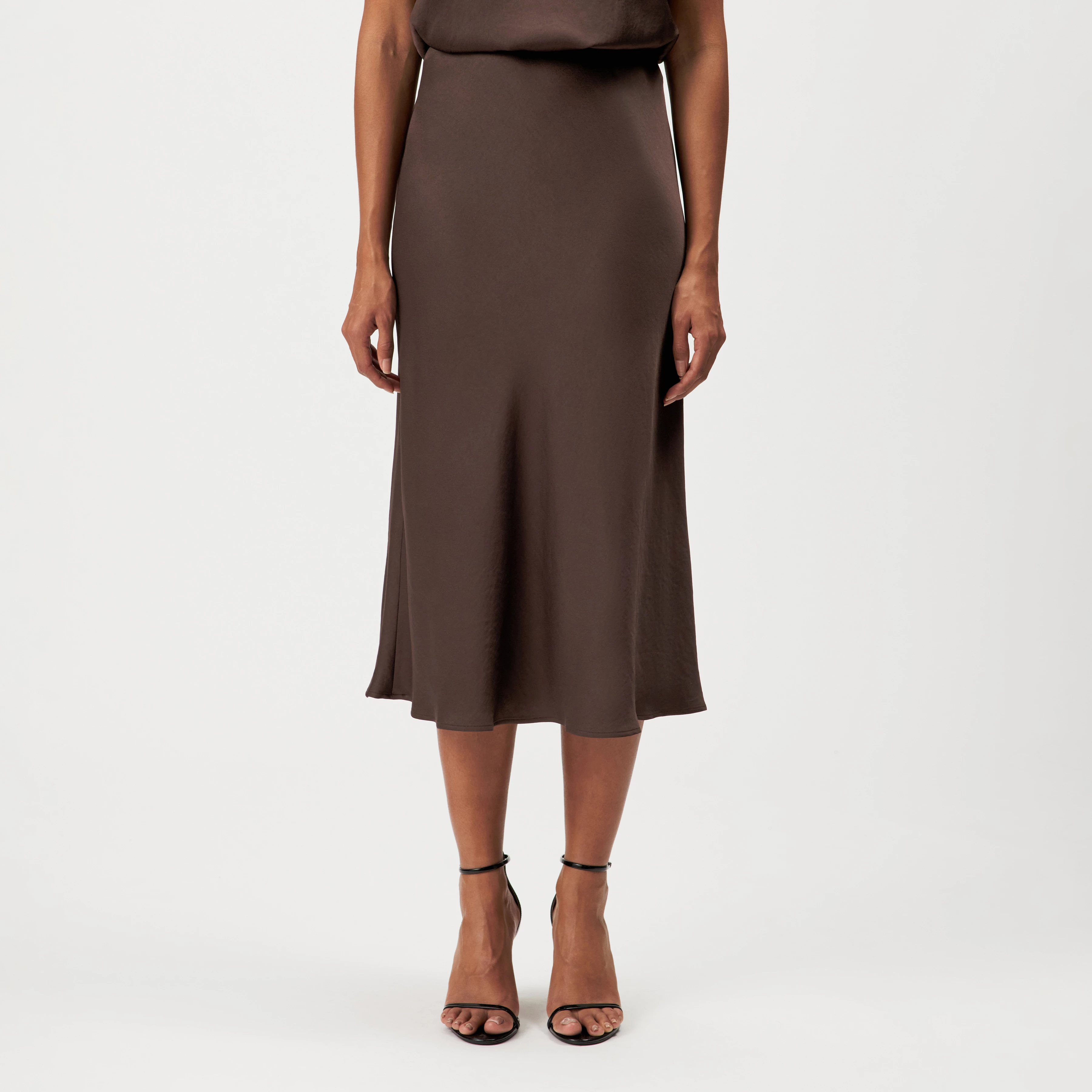 URA - Mid-length slip skirt in satin - women - brown - Frontansicht