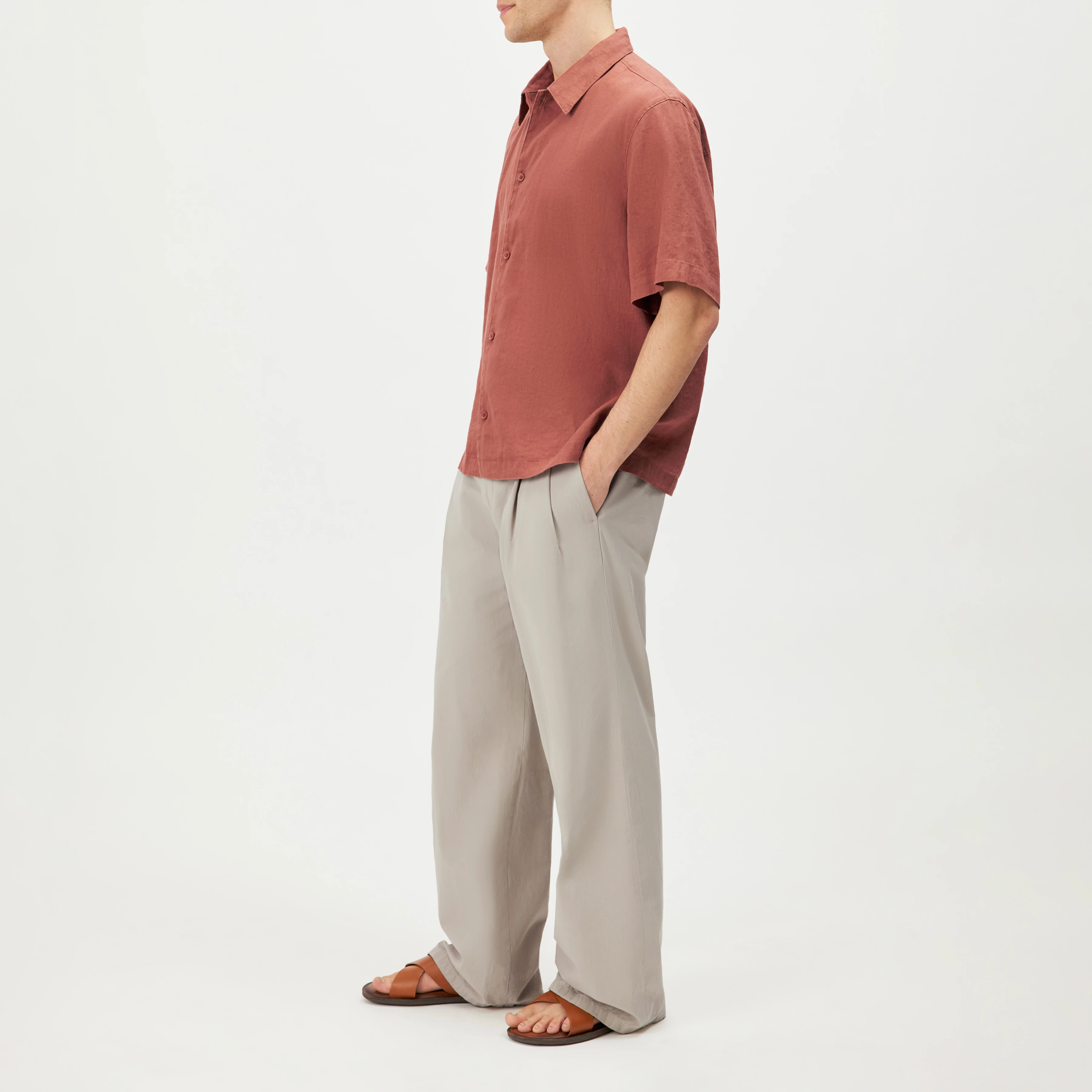 MERYN - Short-sleeve linen blend shirt - men - orange - Seitenansicht