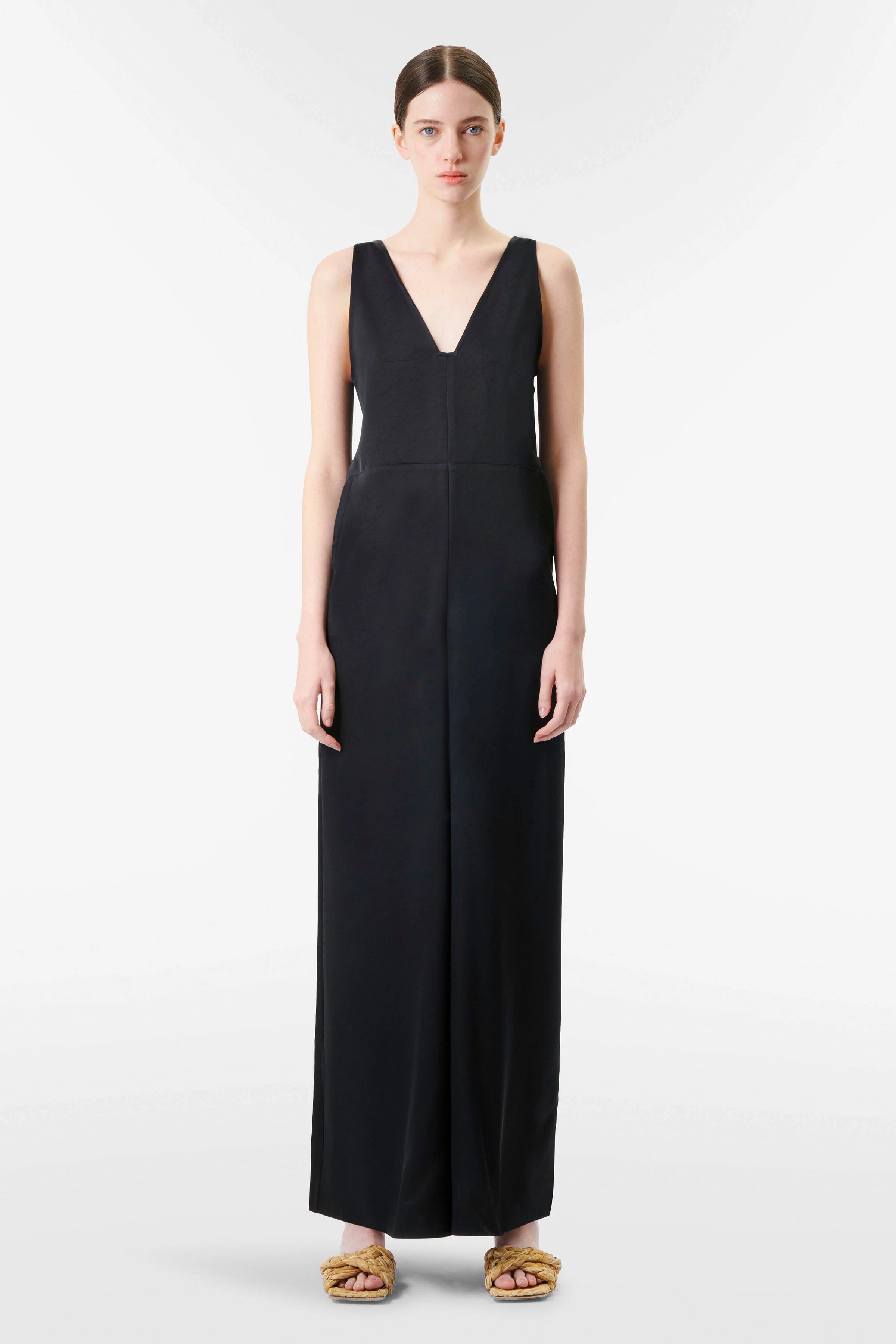 JEFFSUNG - Lässiger Overall in luxuriösem Satin - Damen - schwarz - Frontansicht