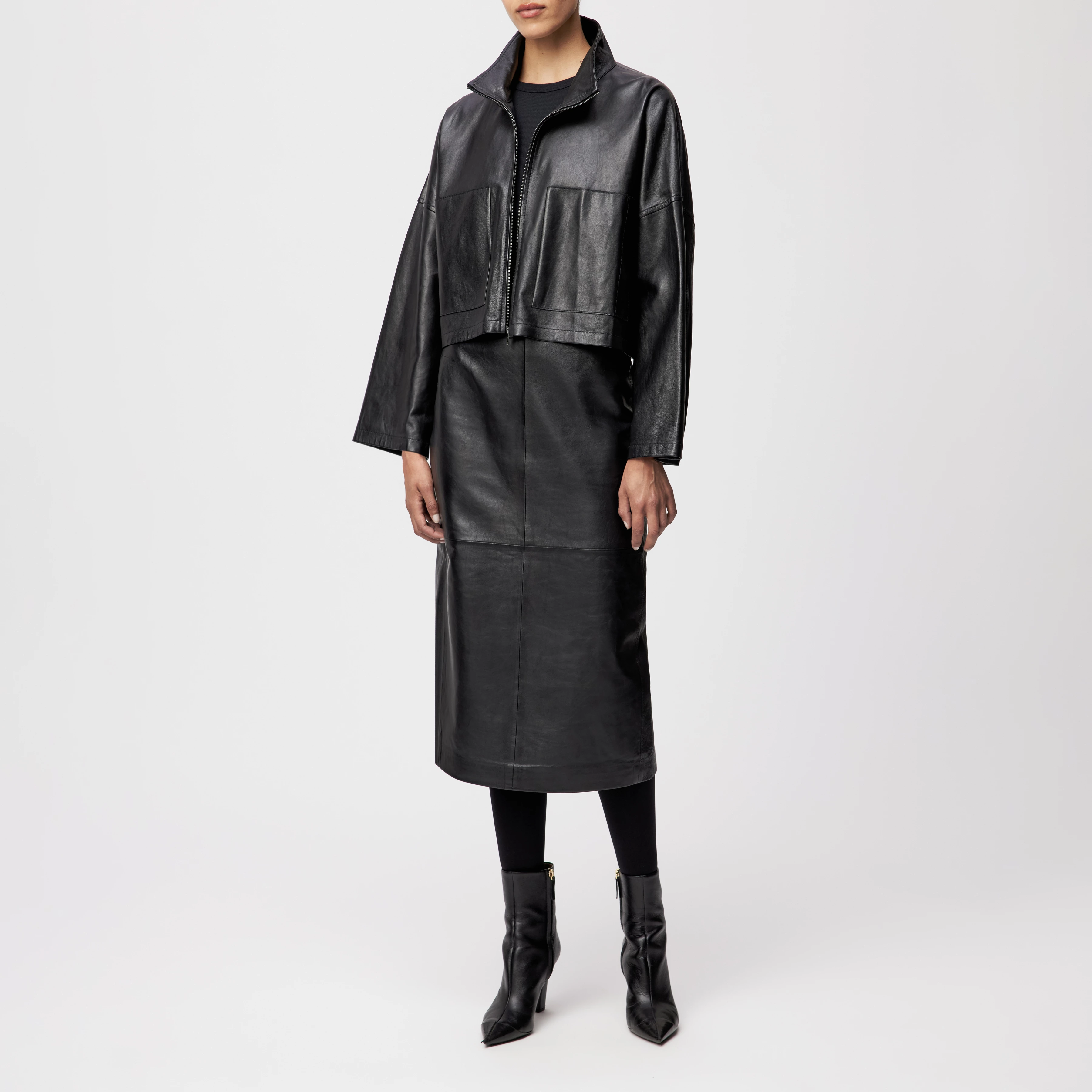 GENTIANA - Bleistiftrock in Leder - Damen - schwarz - Ganzkörper-Frontansicht