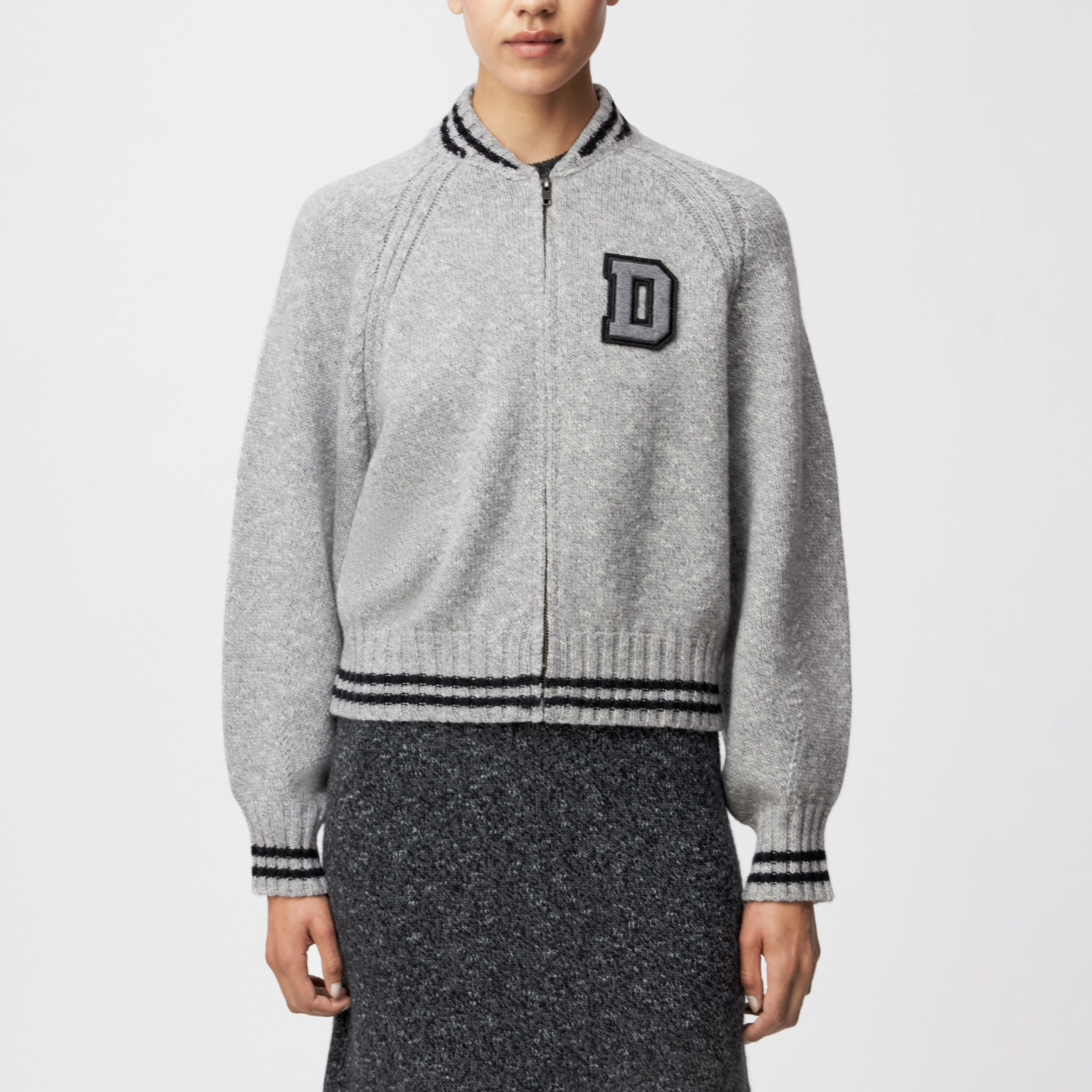 NALFY_2 - Strick-Blouson in Woll-Baumwollmix - Damen - grau - Frontansicht