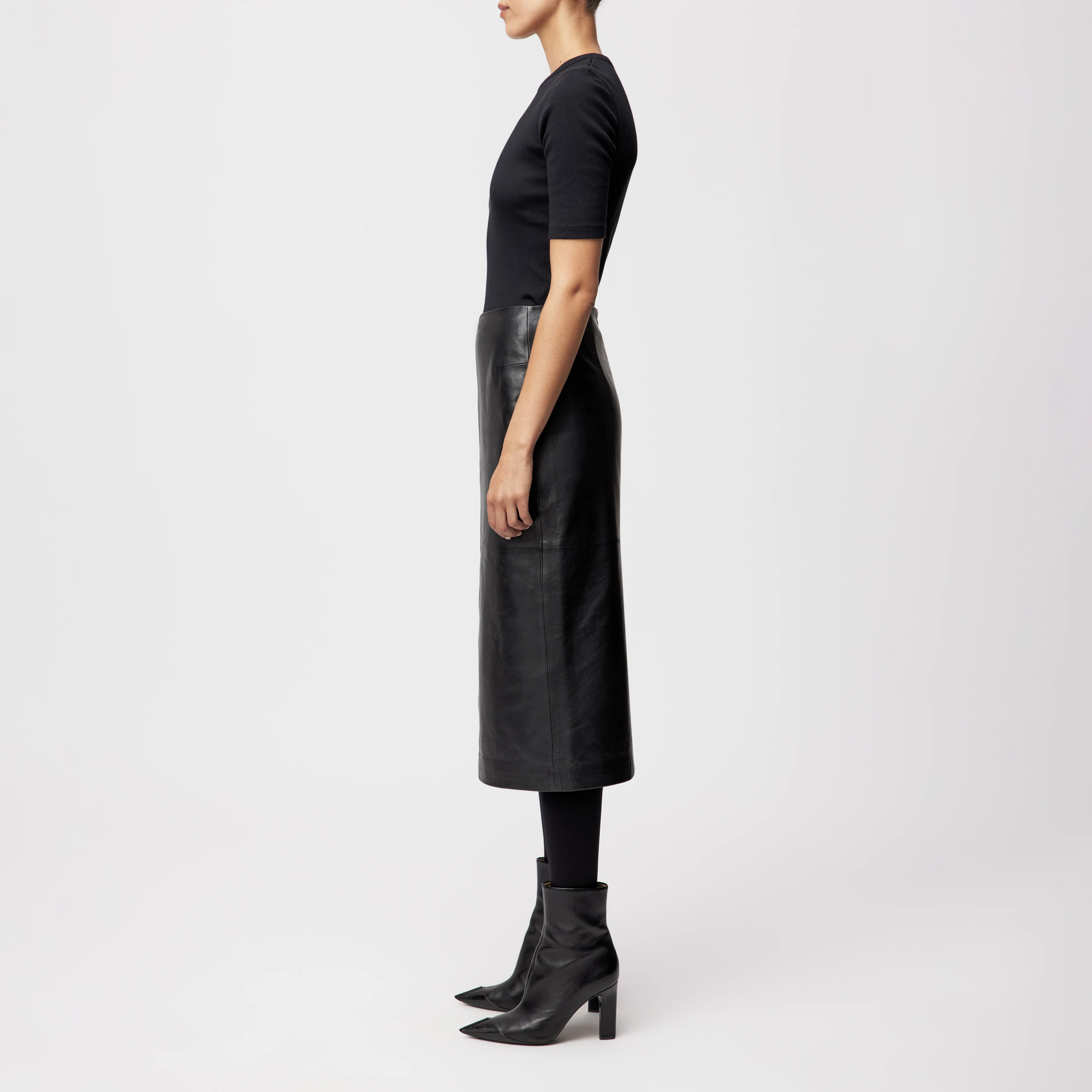 GENTIANA - Bleistiftrock in Leder - Damen - schwarz - Seitenansicht