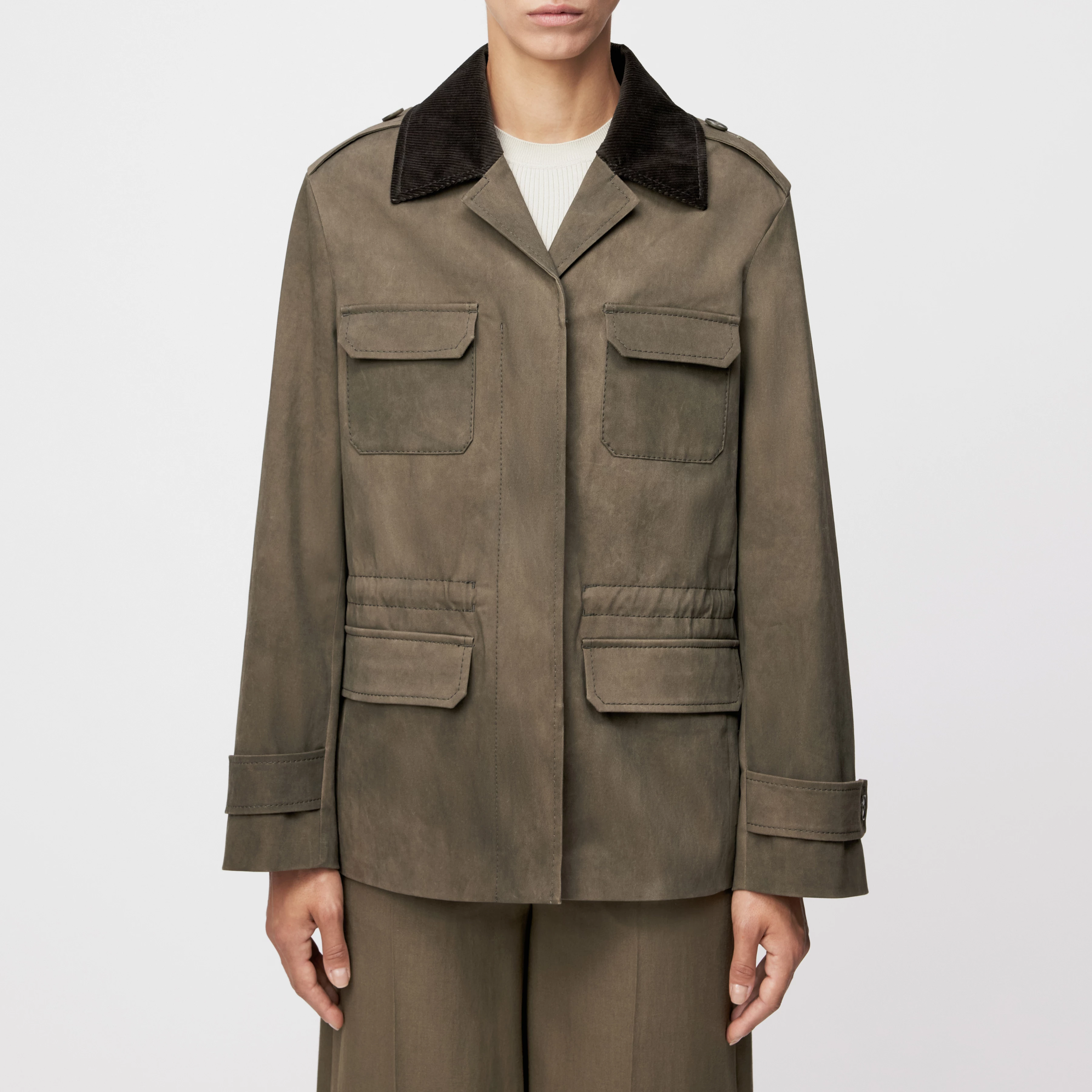 BODNEY_1 - Fieldjacket Kontrastkragen in Twill - Damen - grün - Frontansicht