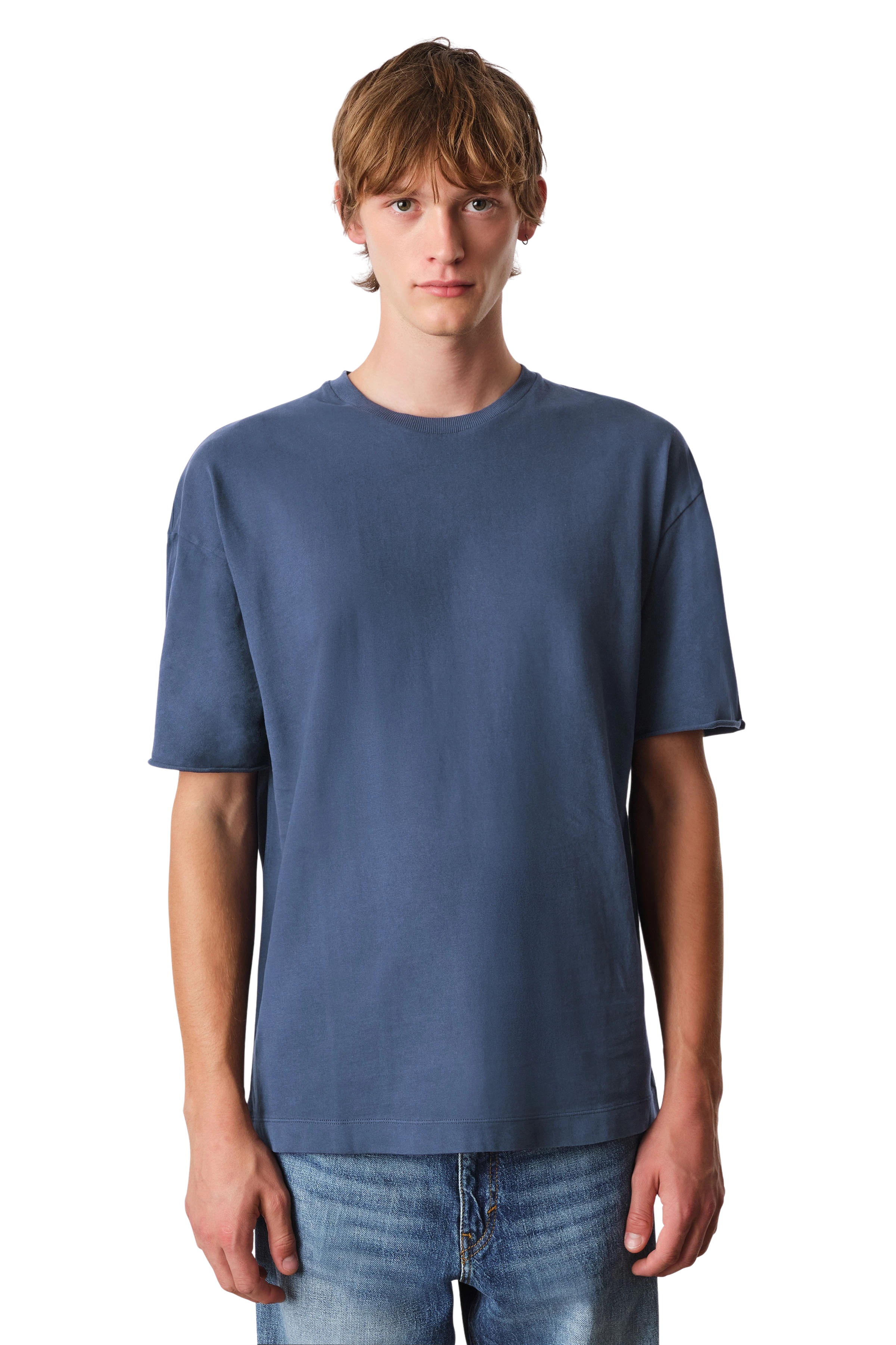 EROS - washed look t-shirt with rolled edge - men - blue - Frontansicht