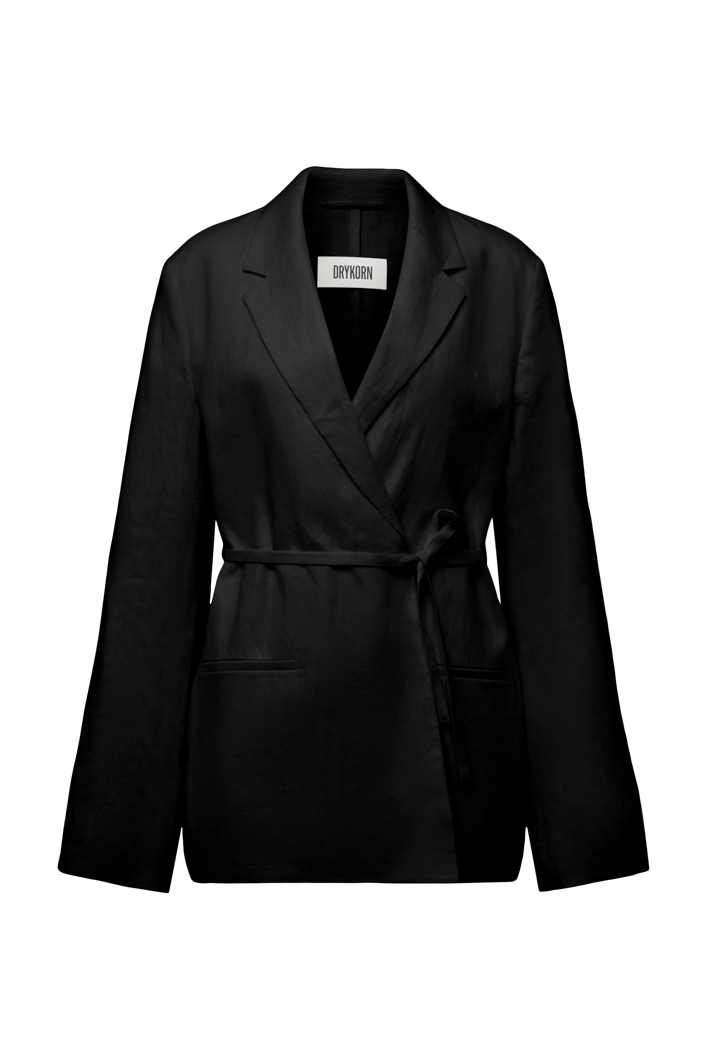 WINCHAM - Blazer en pur lin, ceinture nouée - women - noir - Freisteller Frontansicht