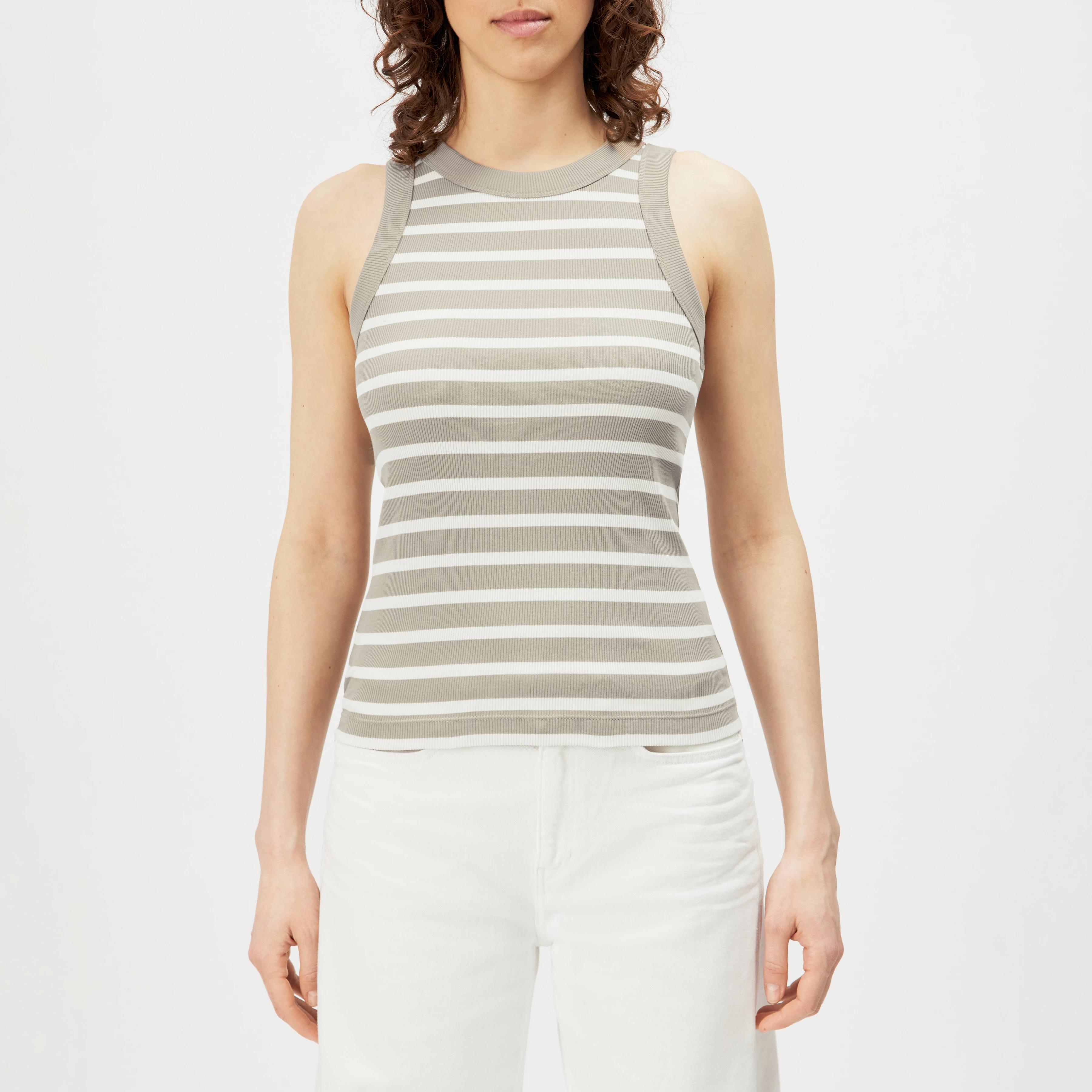 OLINA - Cotton ribbed round-neck tank top - women - beige - Frontansicht