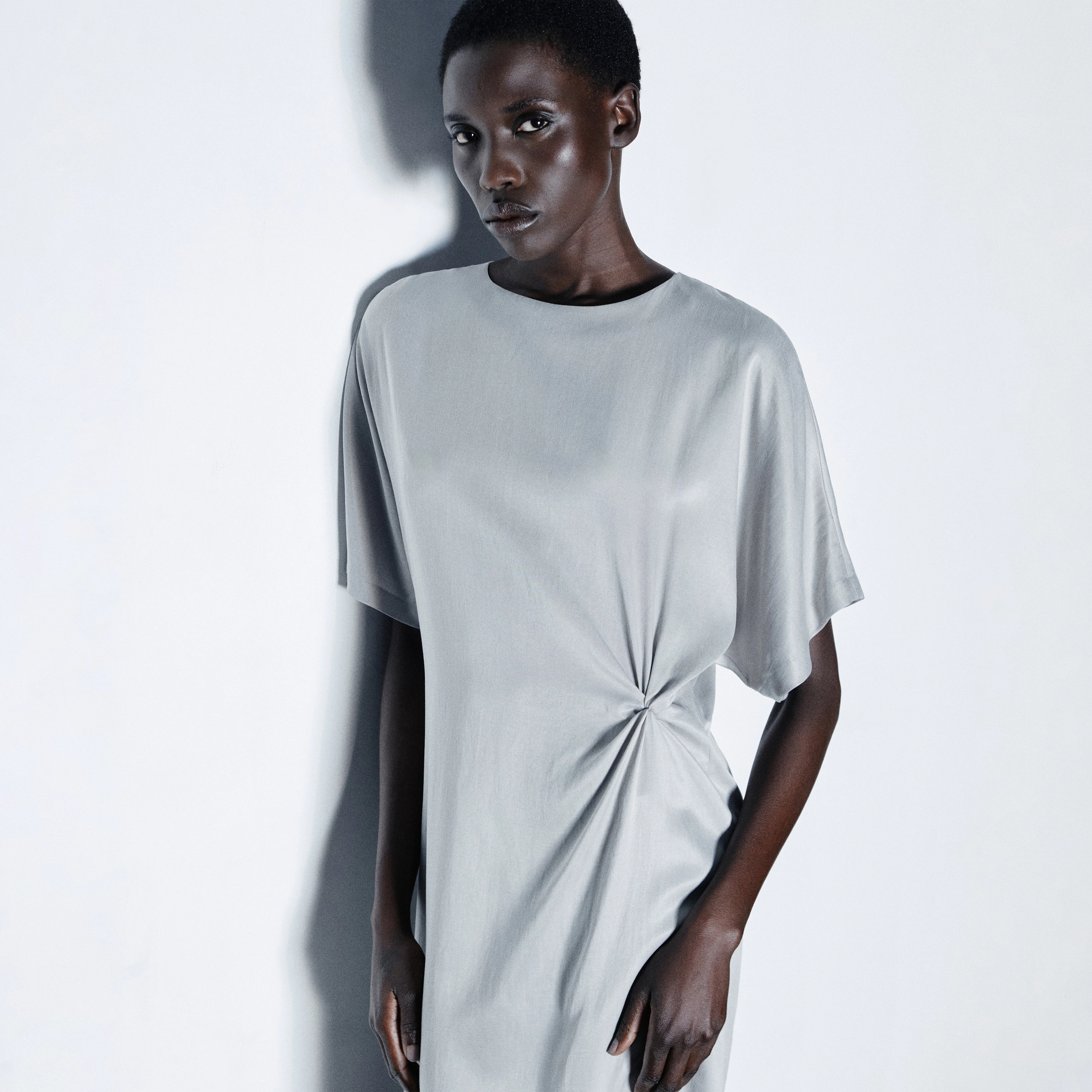 INDAH - Casual cupro-cotton blend dress - women - grey
