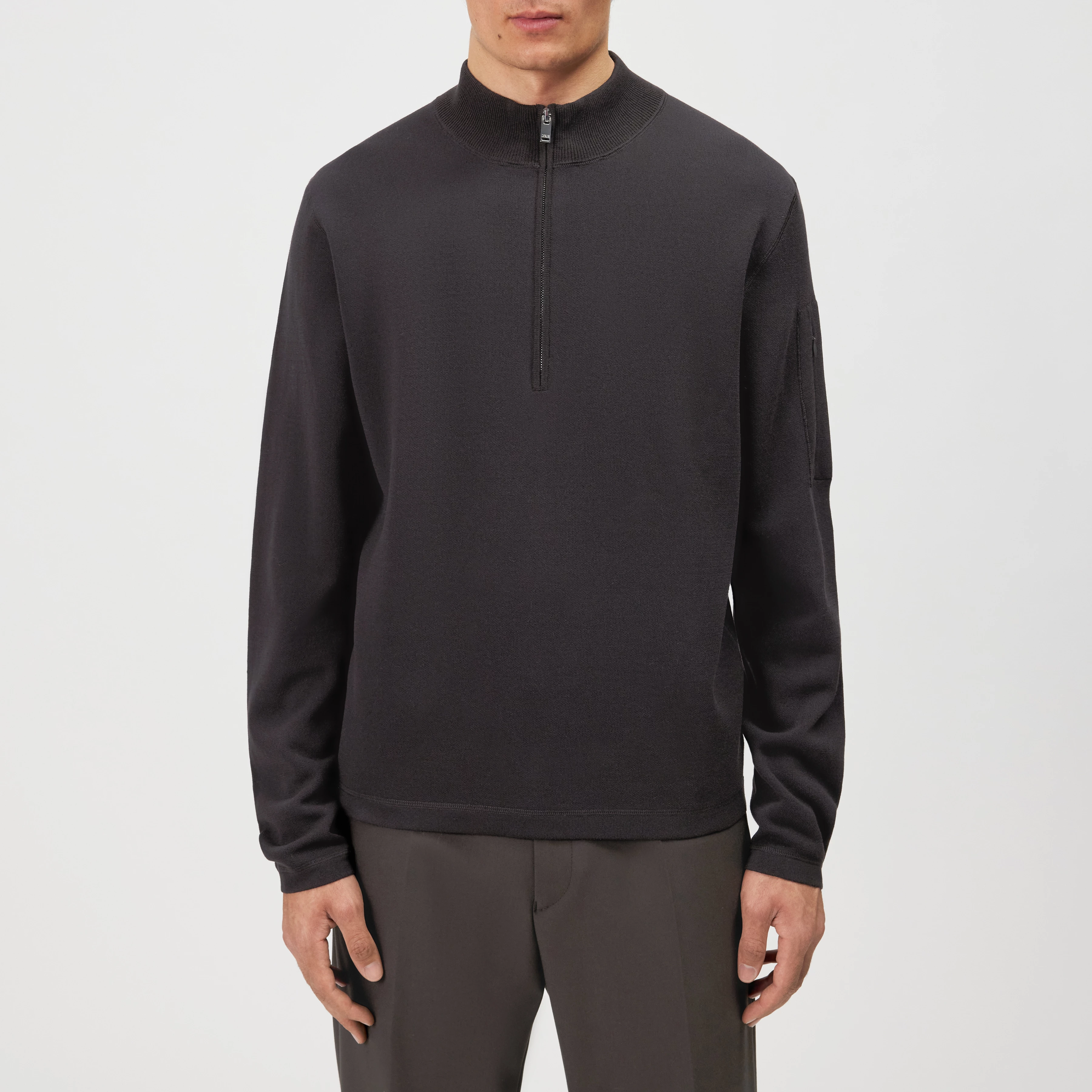 TARVIK - Half-zip jumper with stand collar in pure wool - men - brown - Frontansicht
