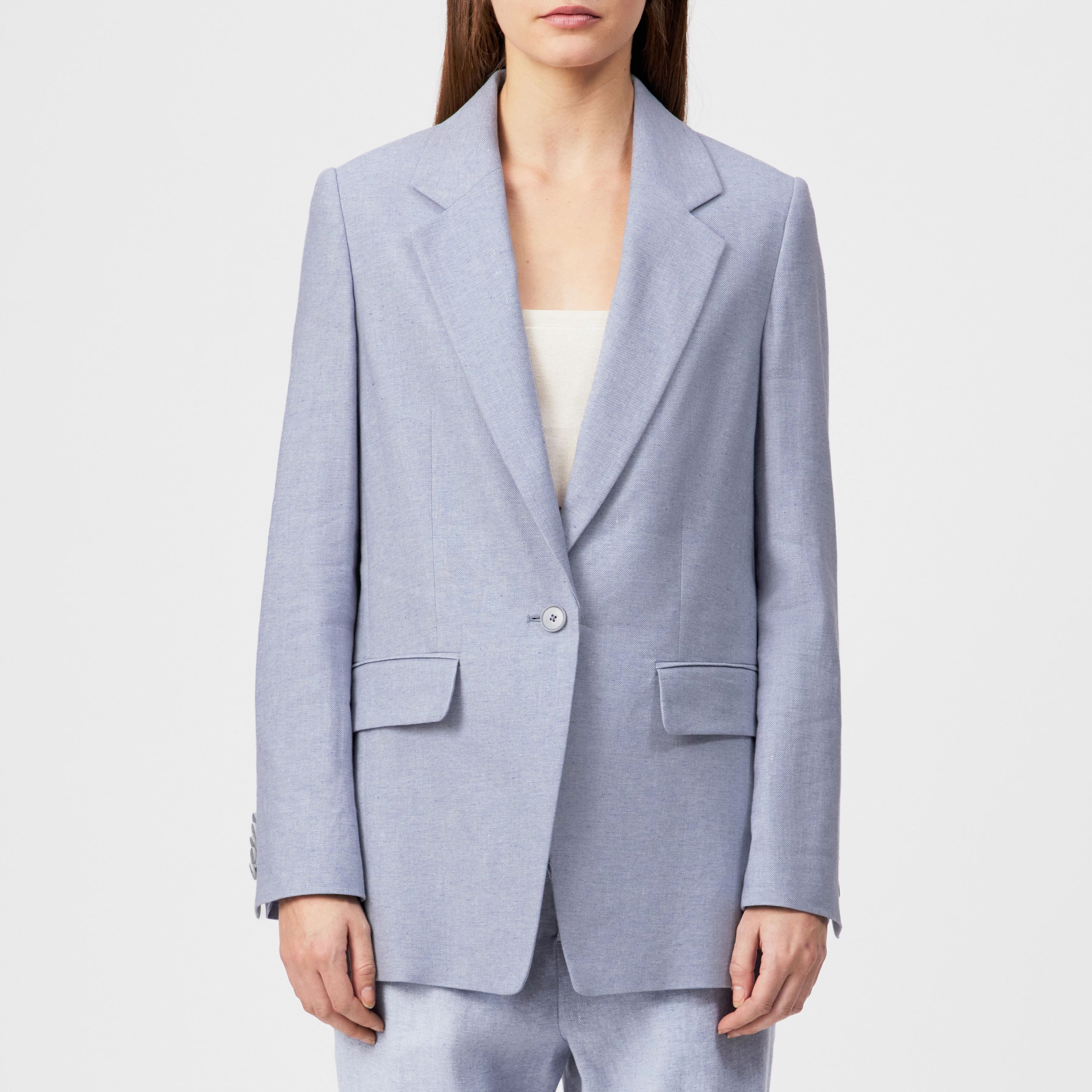 GLENDALE - Boyfriend-blazer in linnen-mix keper. - dames - blauw - Frontansicht