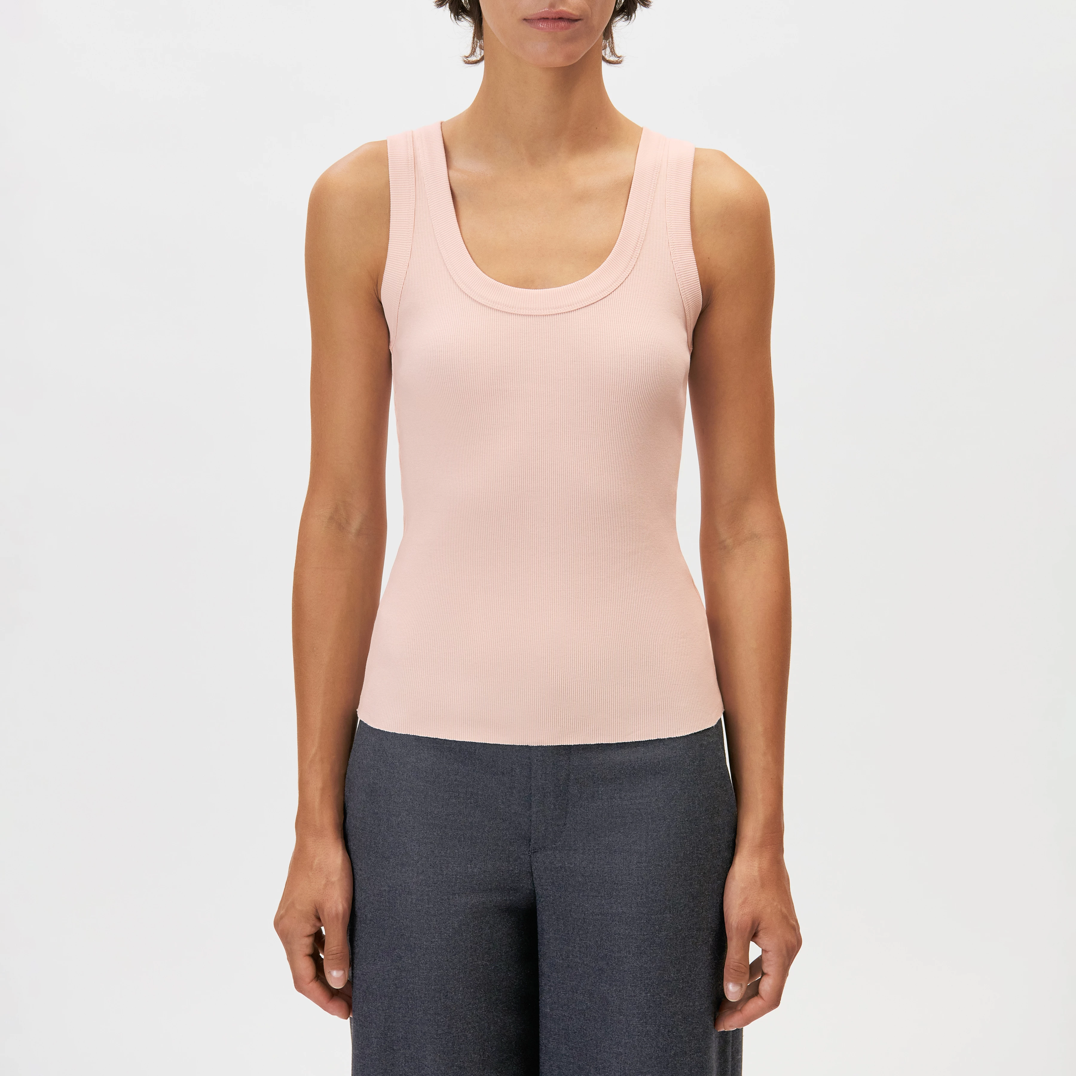 TAVIRA - Ribbed tank top with feminine round neckline - women - orange - Frontansicht