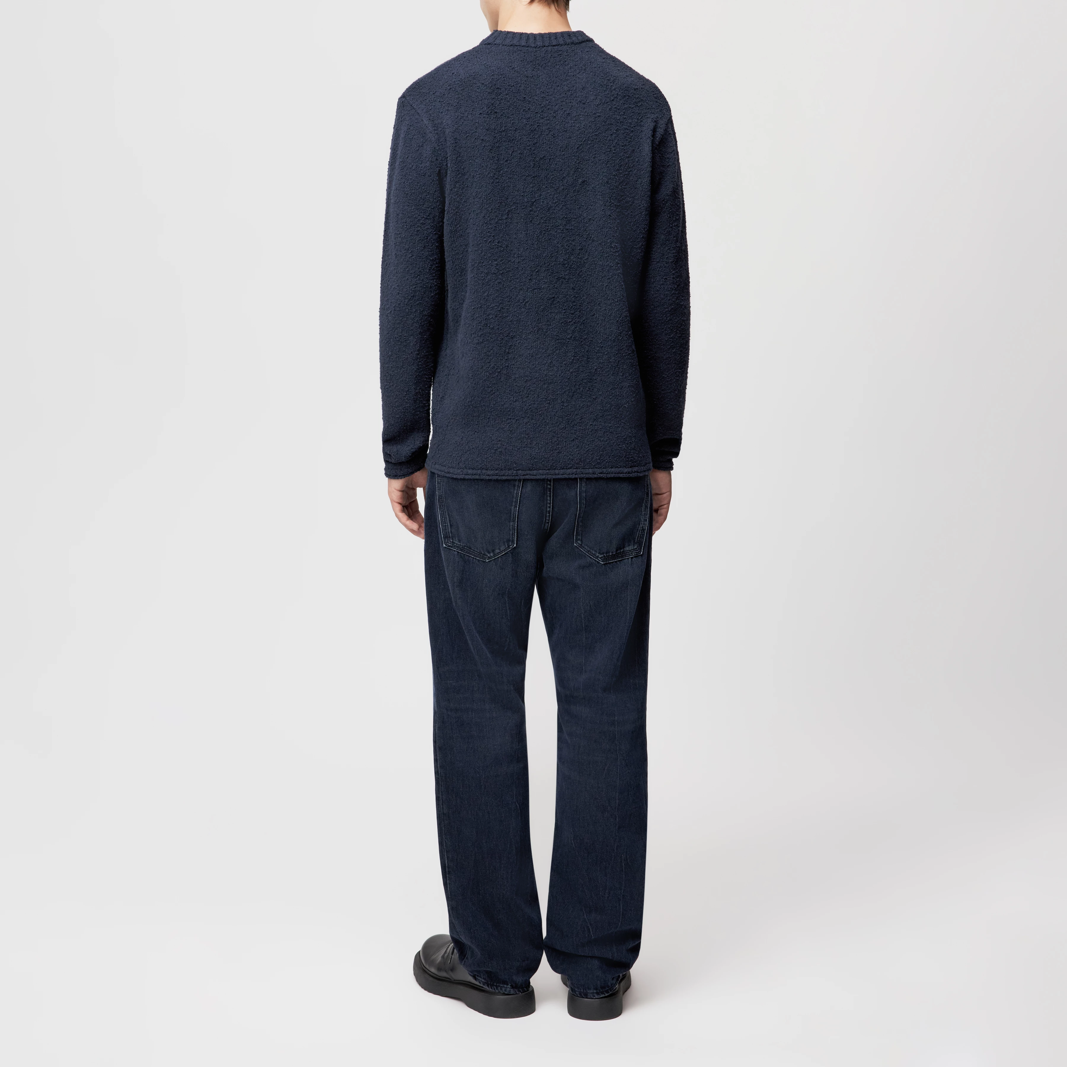 LEANDO - Round-neck jumper in bouclé look - men - blue - Rückansicht