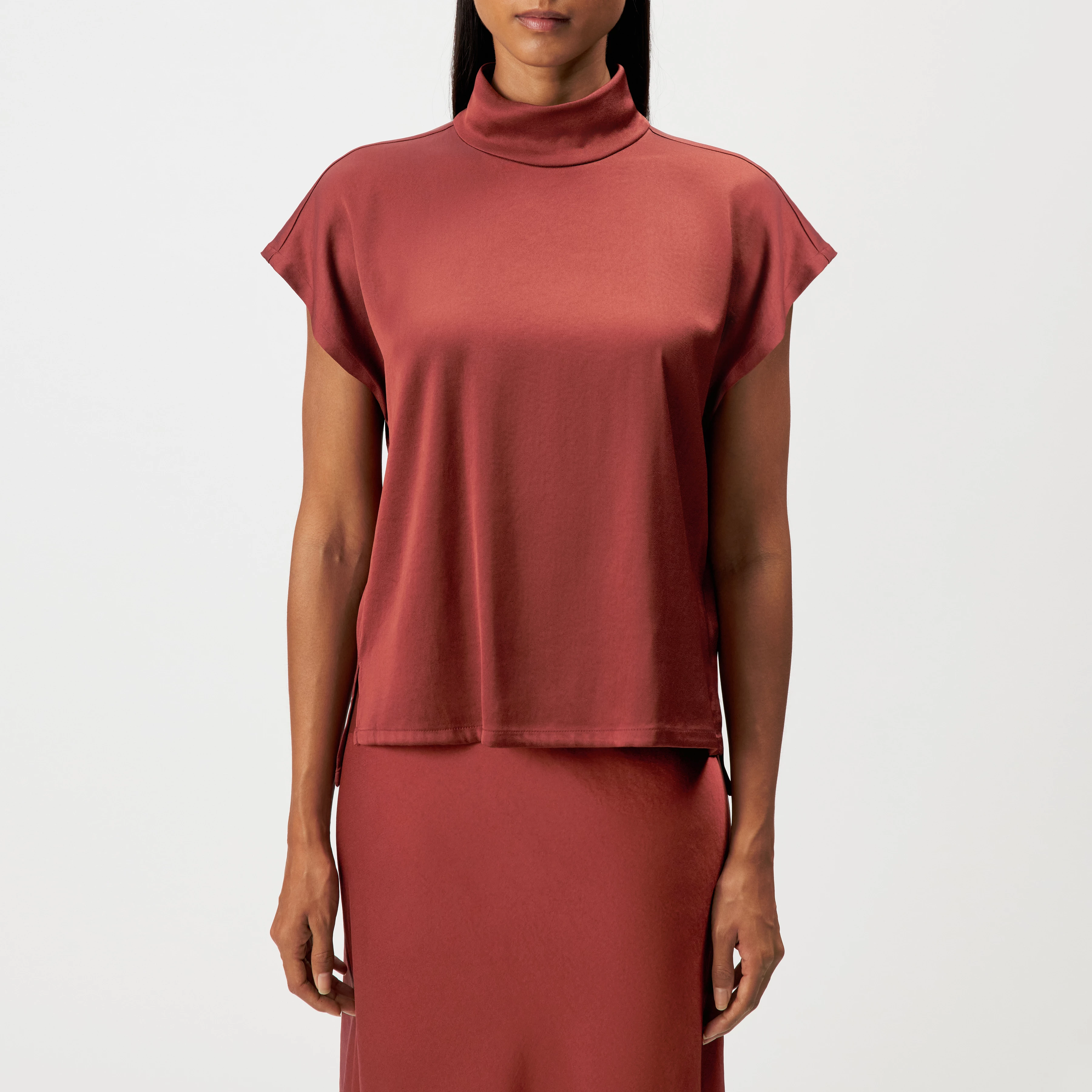 ALARIA_1 - Shirt blouse with stand-up collar in satin - women - red - Frontansicht