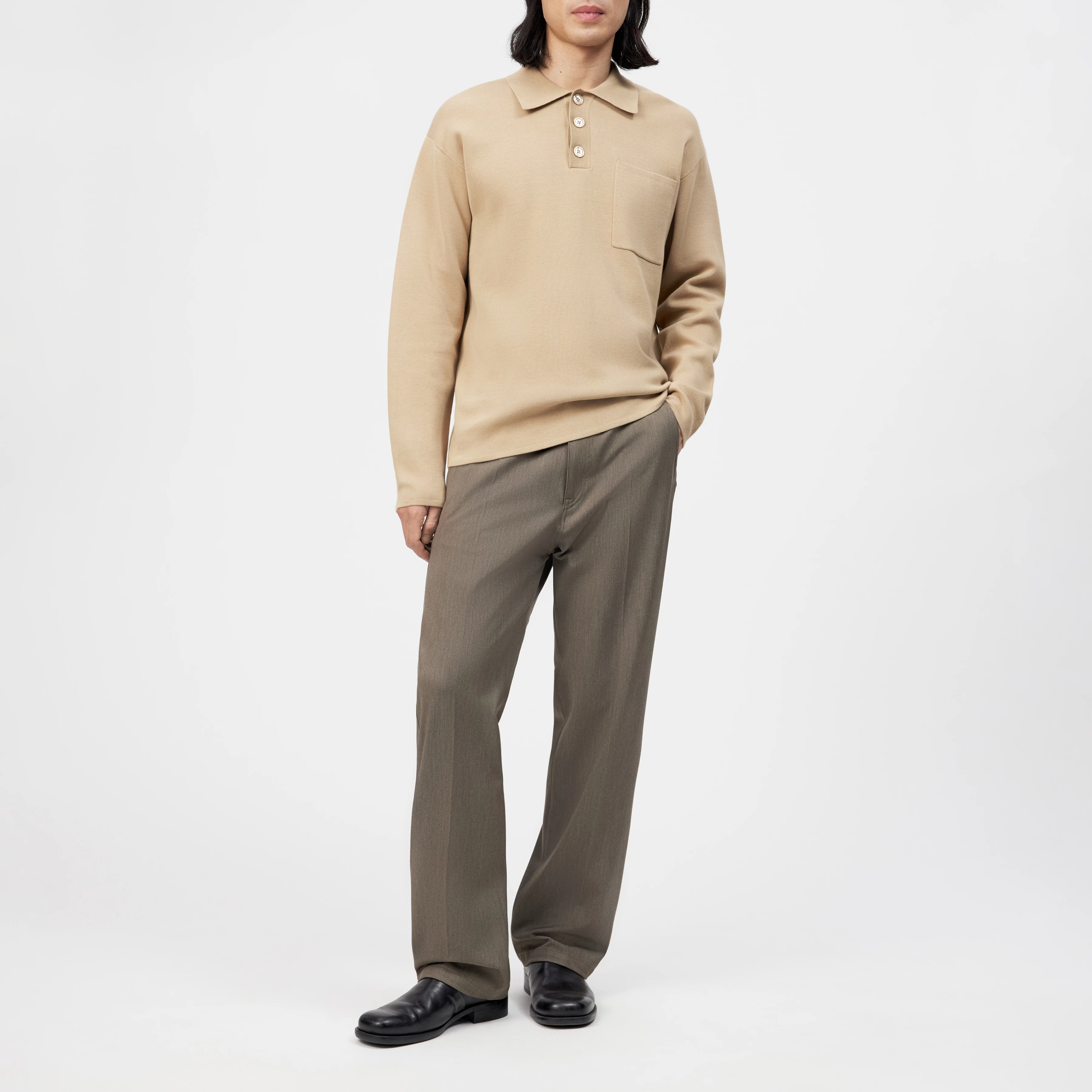 ELIASO - Long-sleeved polo shirt in cotton blend - men - brown - Ganzkörper-Frontansicht