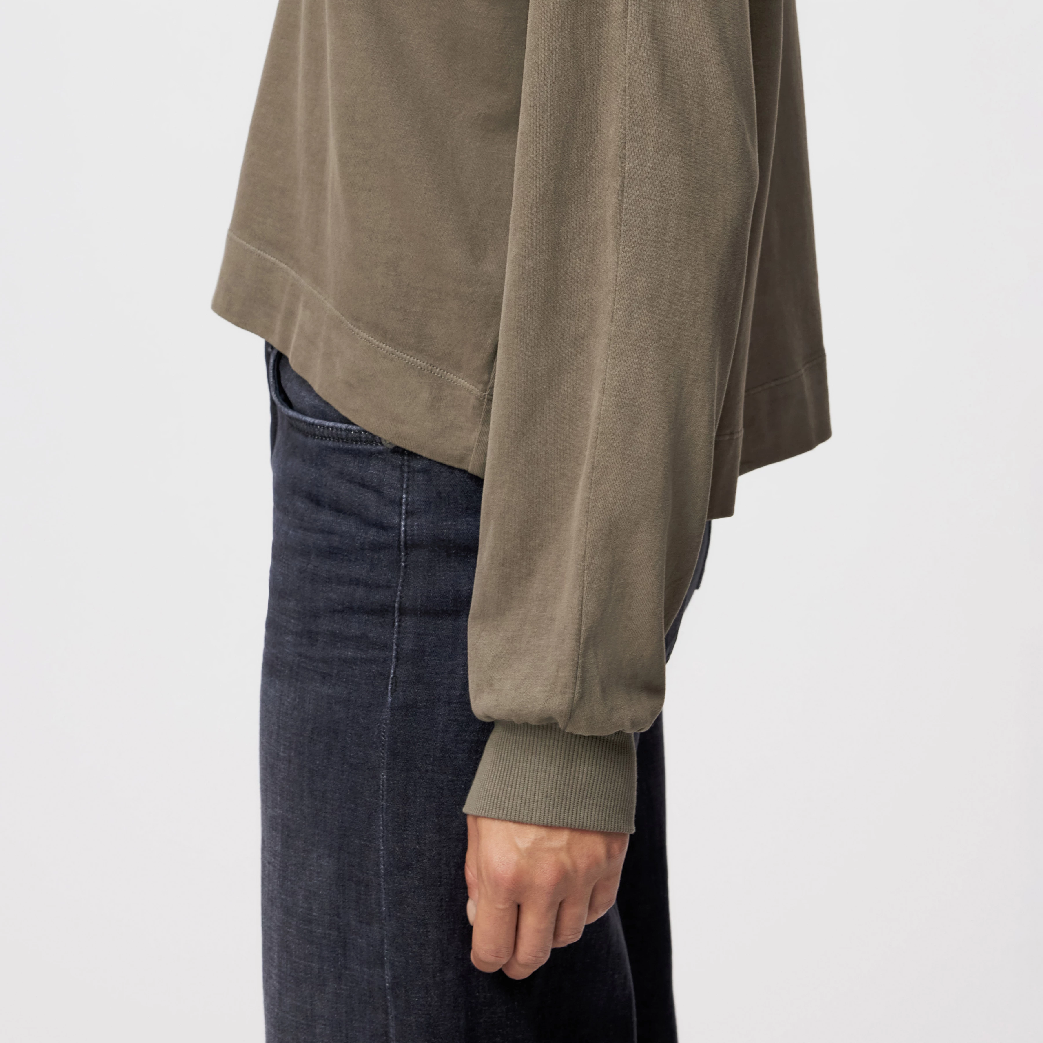 KELANE - Losse longsleeve in gewassen look - dames - groen - Detailansicht am Model