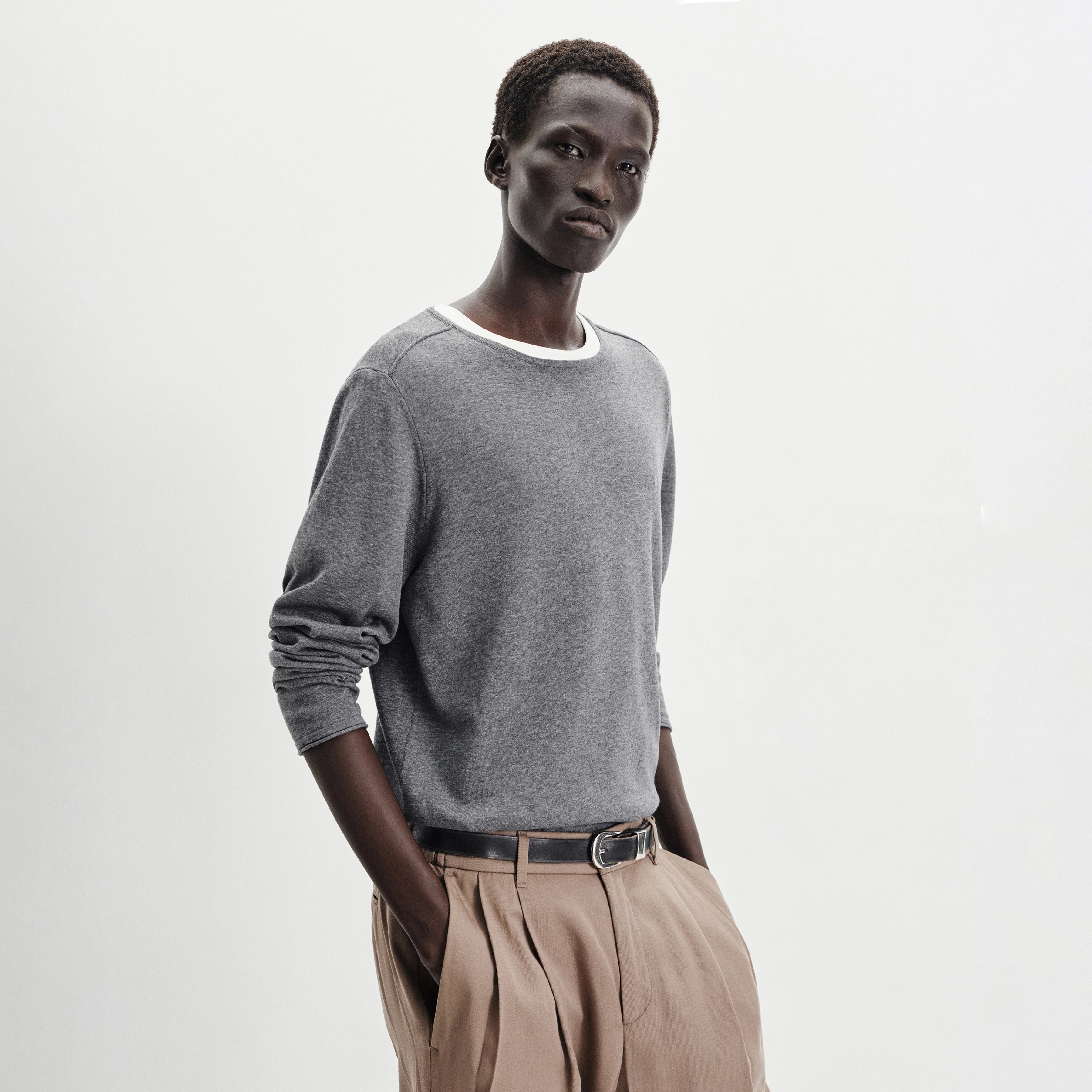 RIKONO - Knitted jumper in clean cotton - men - grey