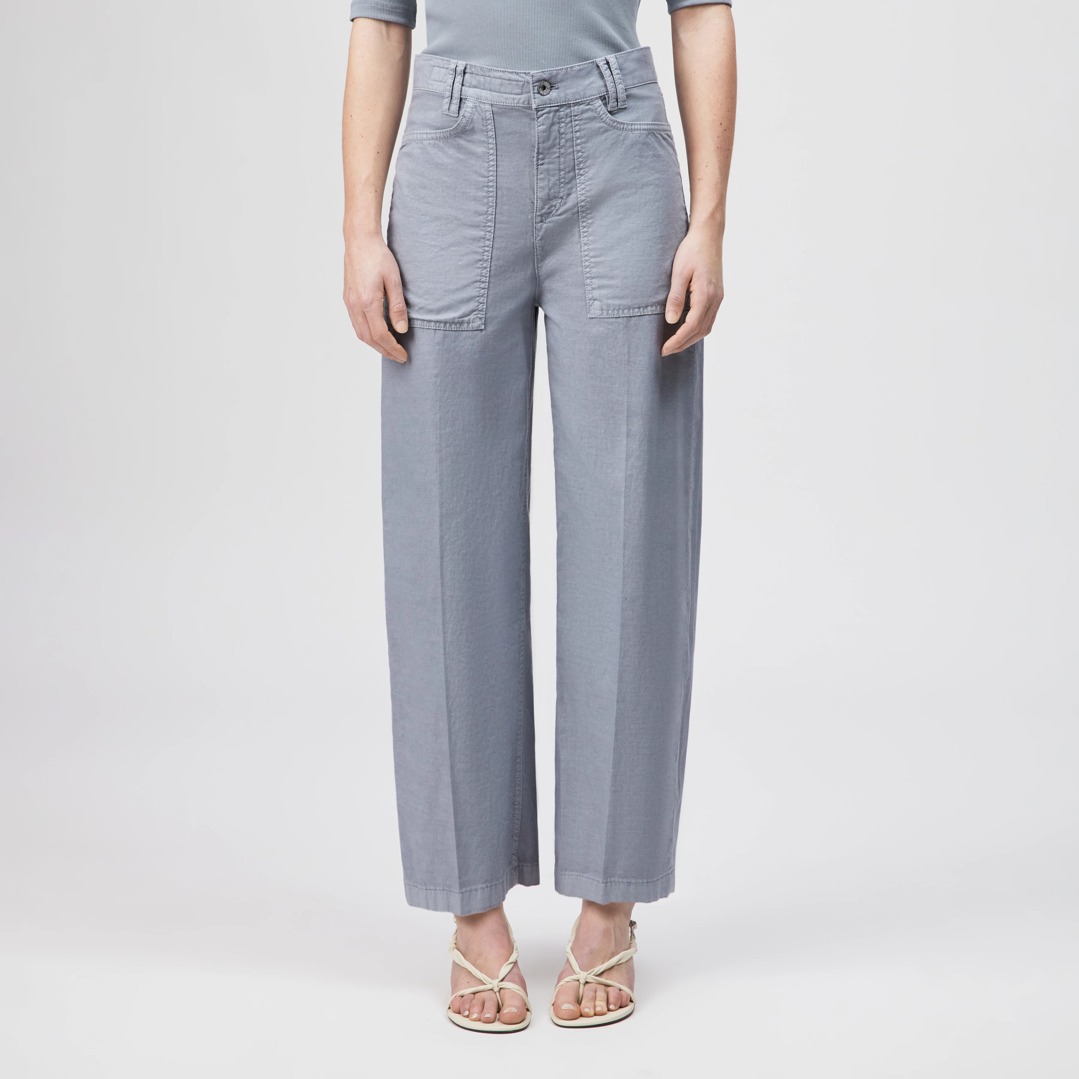 DERIVE - Mid-waist jeans in cotton-linen blend - women - blue - Frontansicht