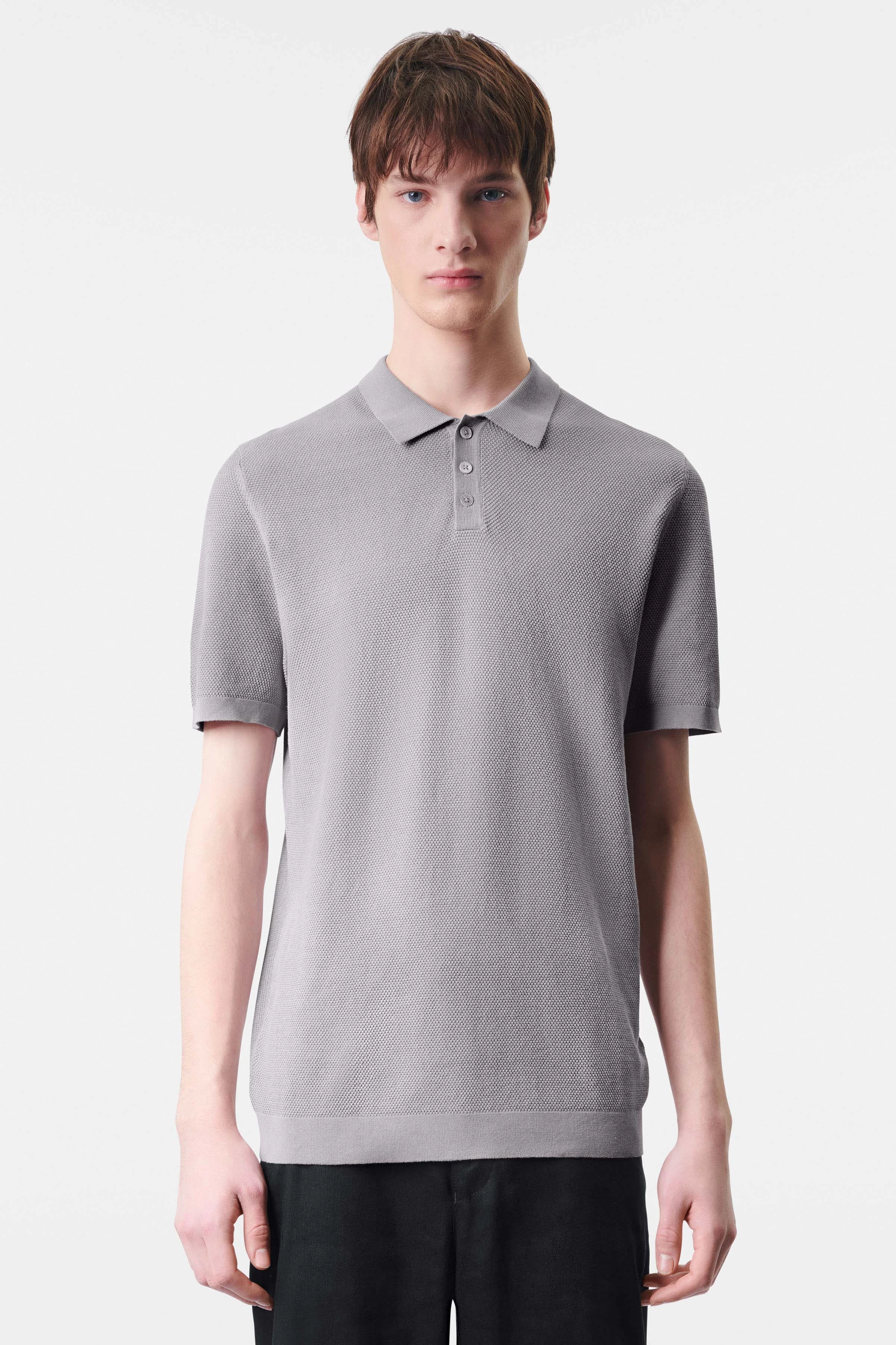 TRITON - Knitted polo shirt in mercerised cotton - men - grey - Frontansicht