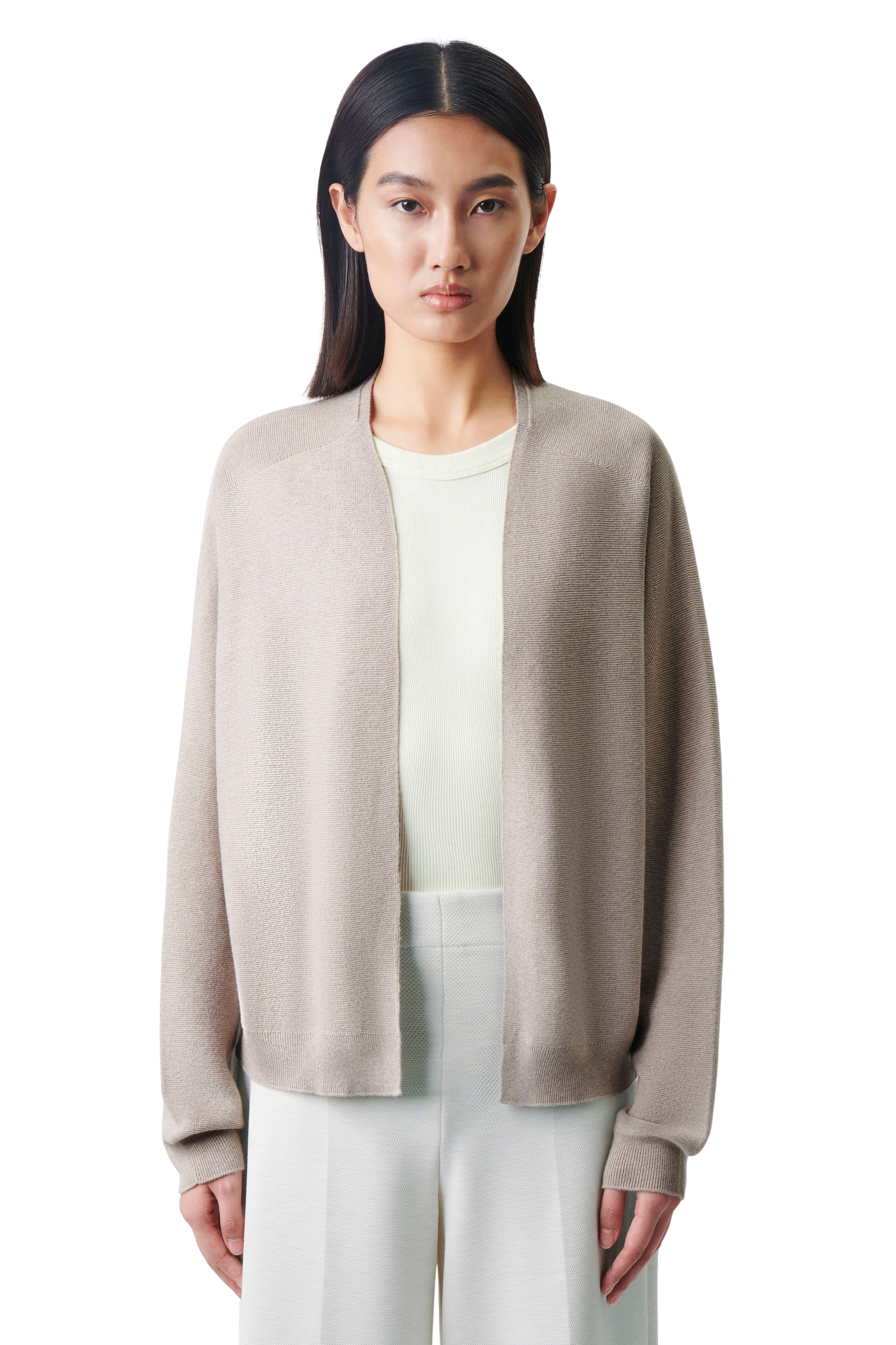 MIRALA - lässige Strickjacke in Baumwoll-Kaschmir - Damen - beige - Frontansicht