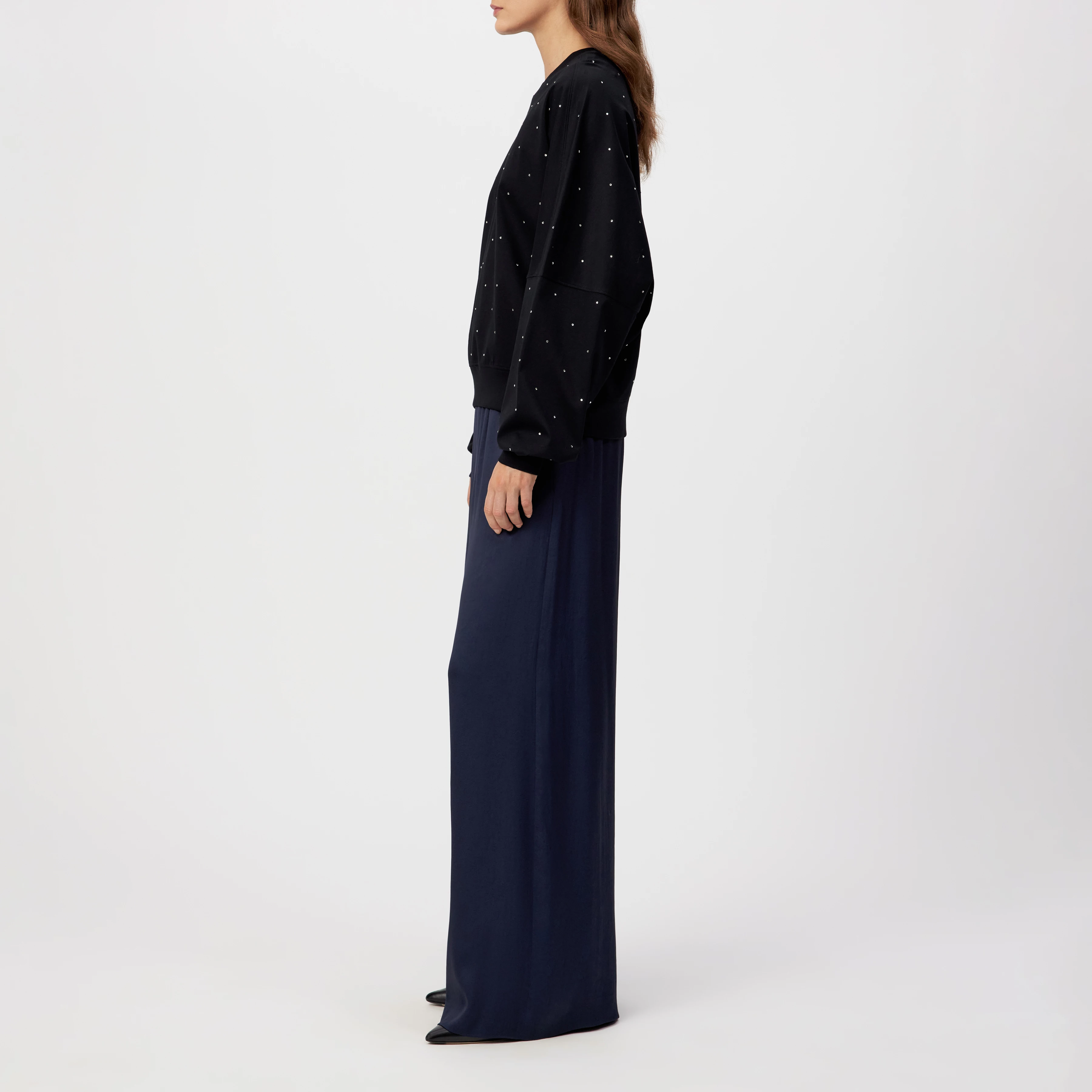 ASTARIA_P2 - Sweatshirt mit Swarovski®-Kristallen in mercerisierter Baumwolle - Damen - schwarz - Seitenansicht