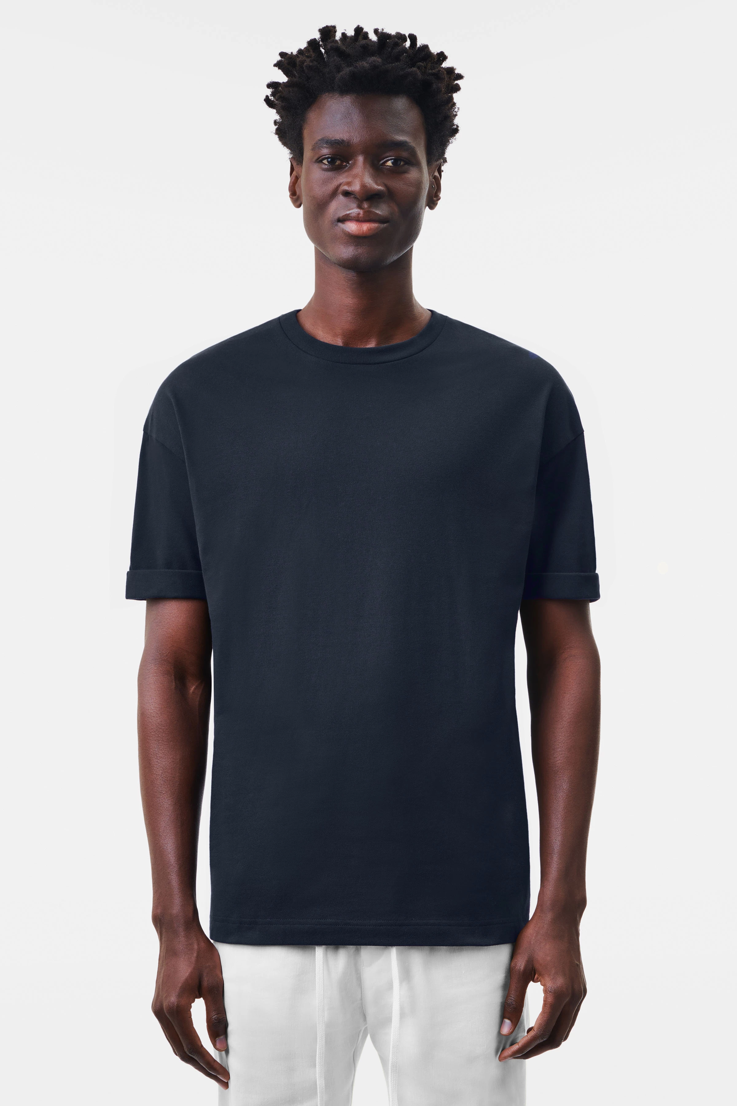 THILO - Relaxed fit T-Shirt in Baumwoll-Mix mit Piqué - Herren - blau - Frontansicht