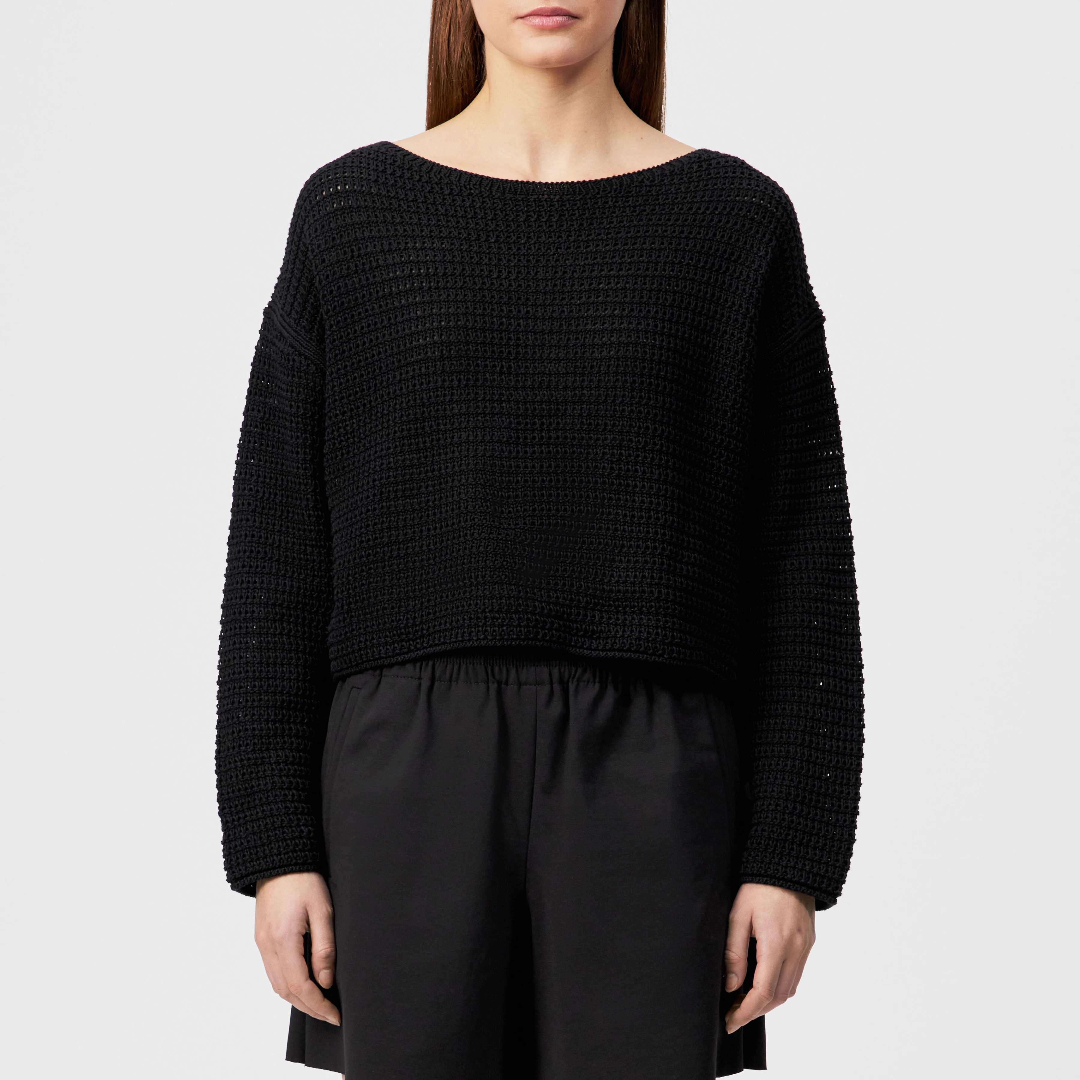 IMENIA_2 - Oversized Cropped Pullover in Grobstrick - Damen - schwarz - Frontansicht