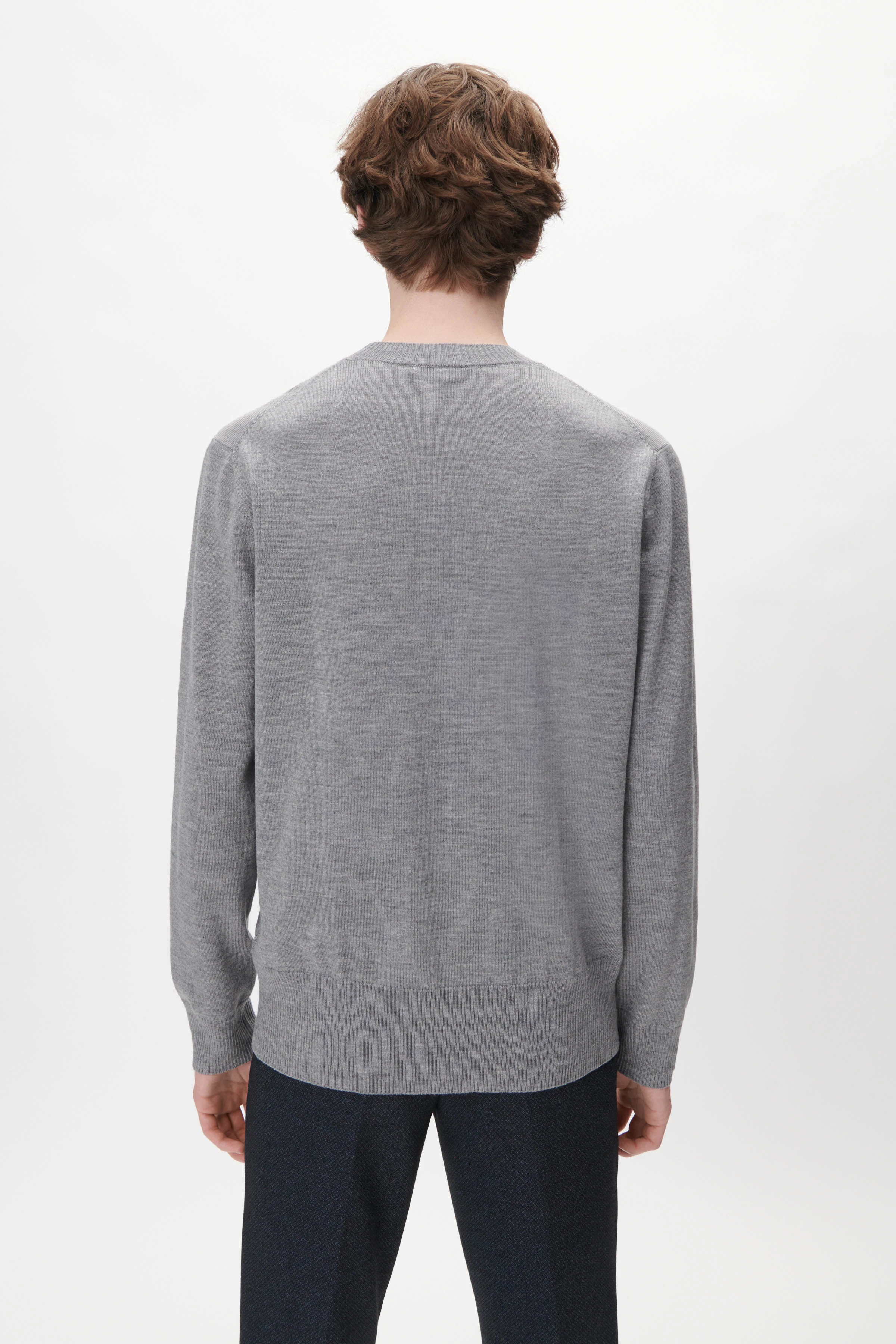 VINCENT - Trøje med rund hals i merinould - men - grå - Rückansicht